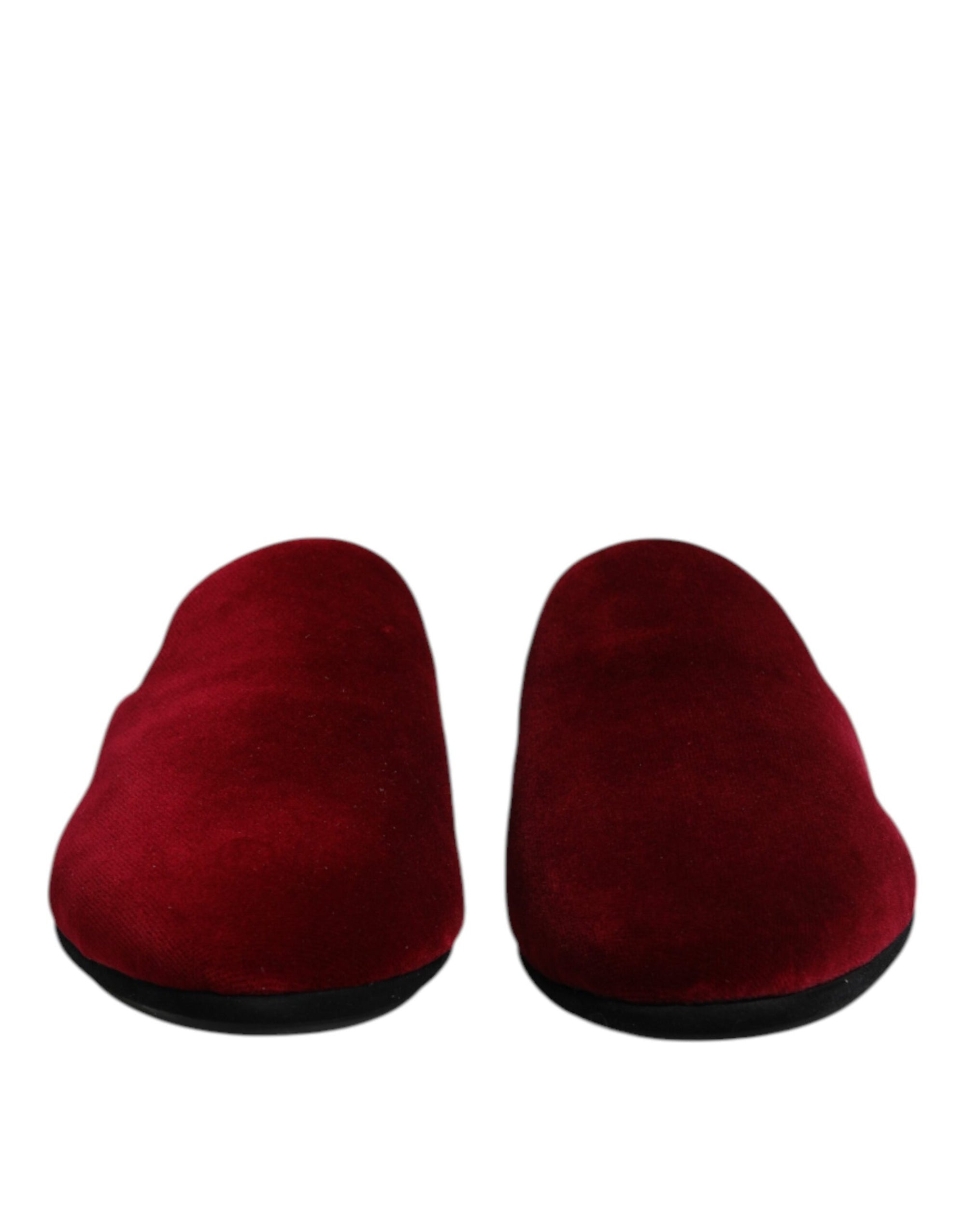 Dolce & Gabbana Red Viscose Velvet Slides Flat Slipper Shoes