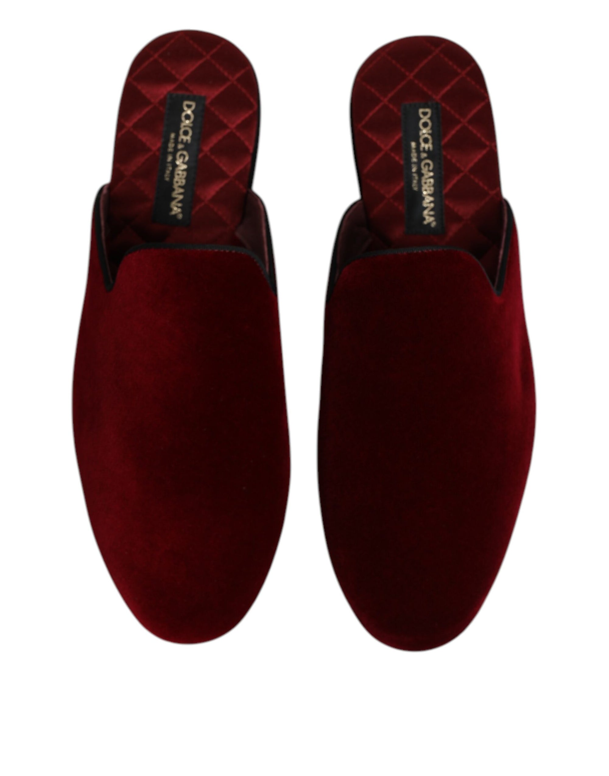 Dolce & Gabbana Red Viscose Velvet Slides Flat Slipper Shoes