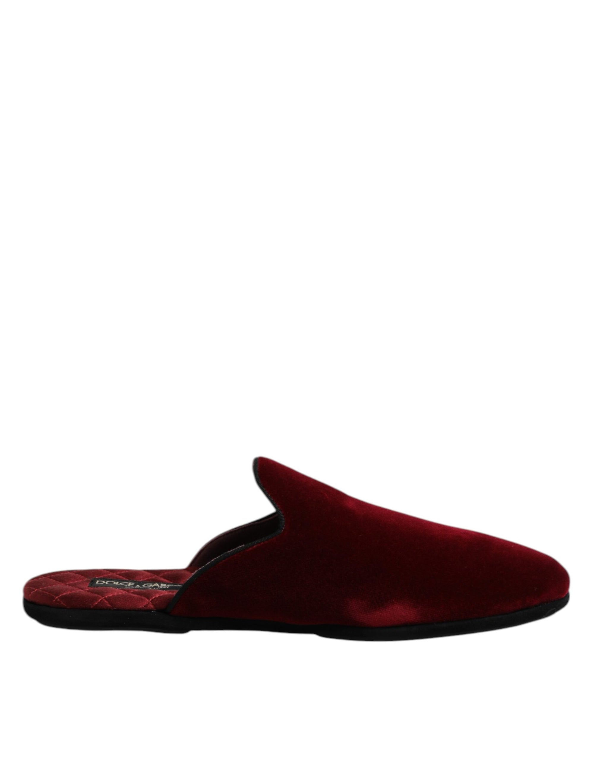 Dolce & Gabbana Red Viscose Velvet Slides Flat Slipper Shoes
