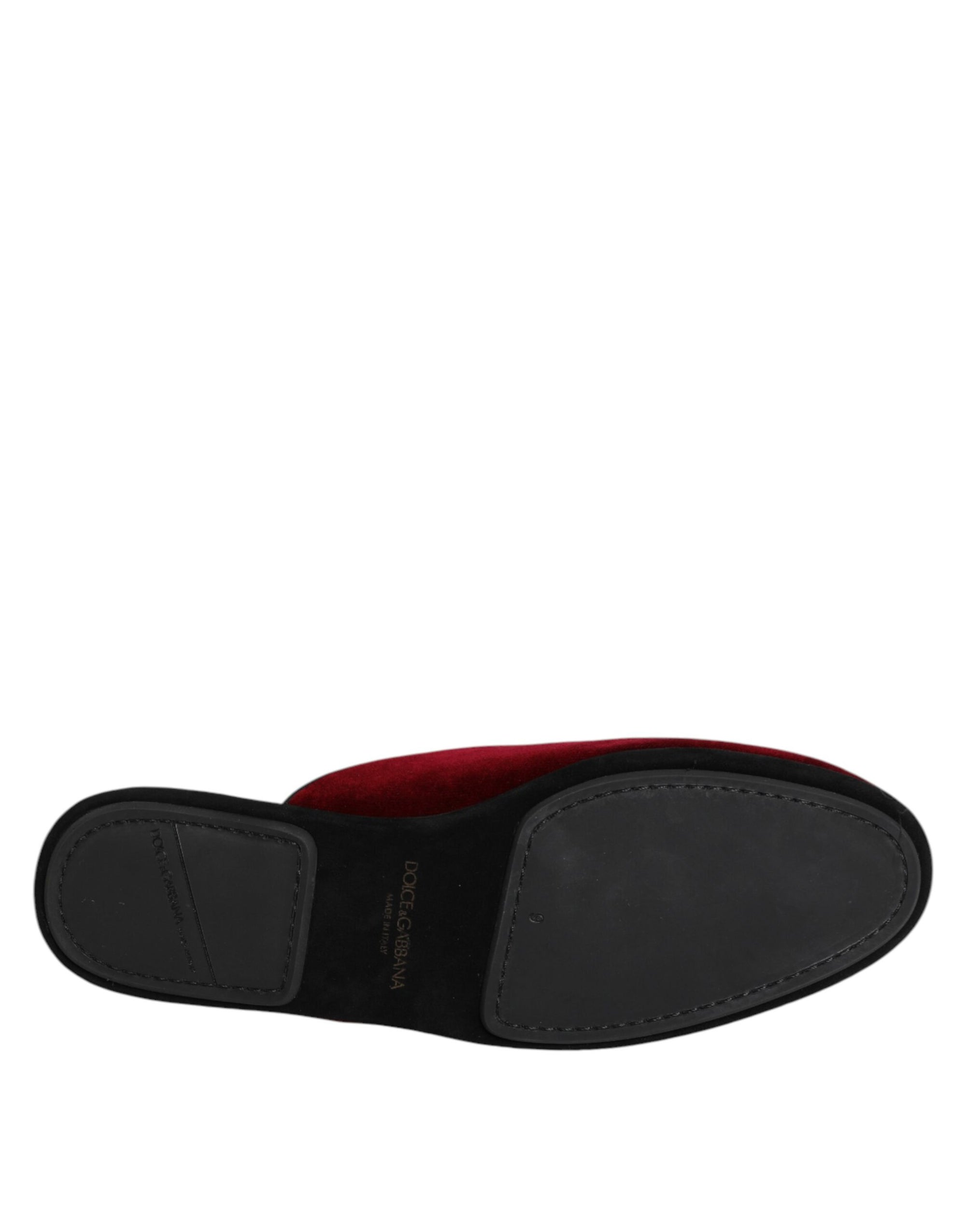 Dolce & Gabbana Red Viscose Velvet Slides Flat Slipper Shoes