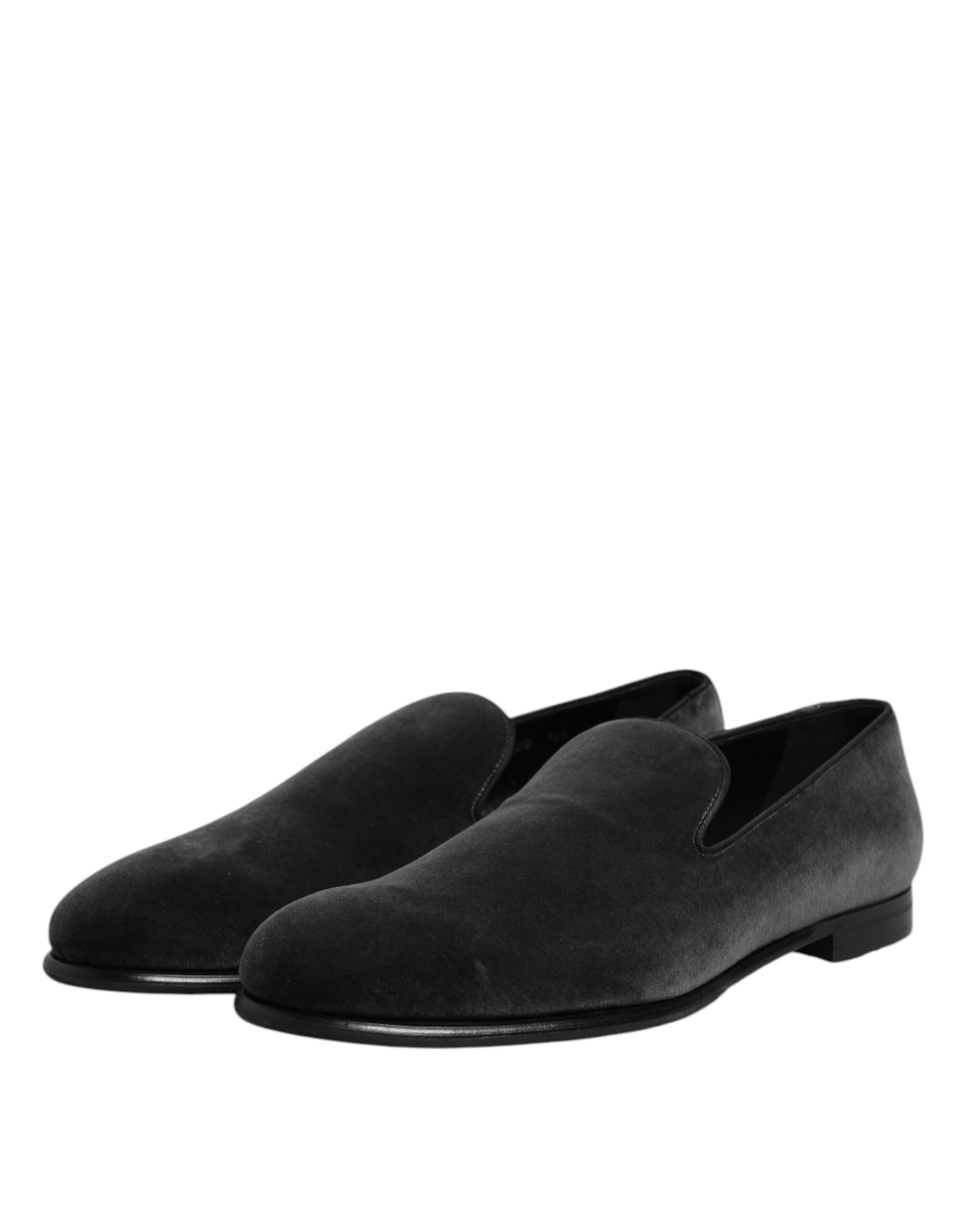 Dolce & Gabbana Black Velvet Slip On Loafers Formal Shoes