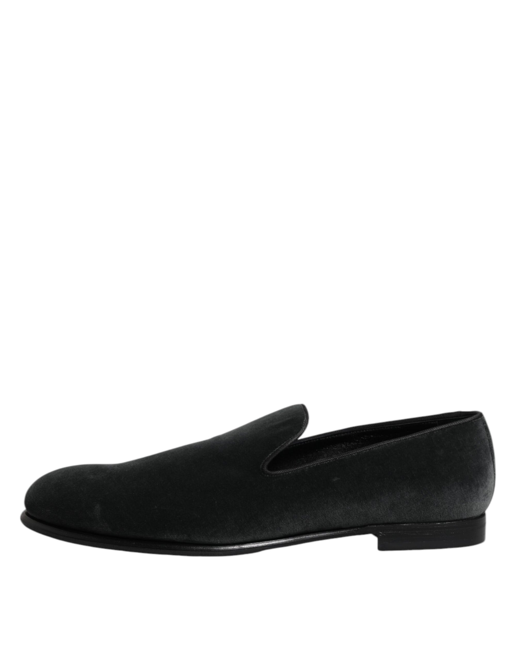 Dolce & Gabbana Black Velvet Slip On Loafers Formal Shoes