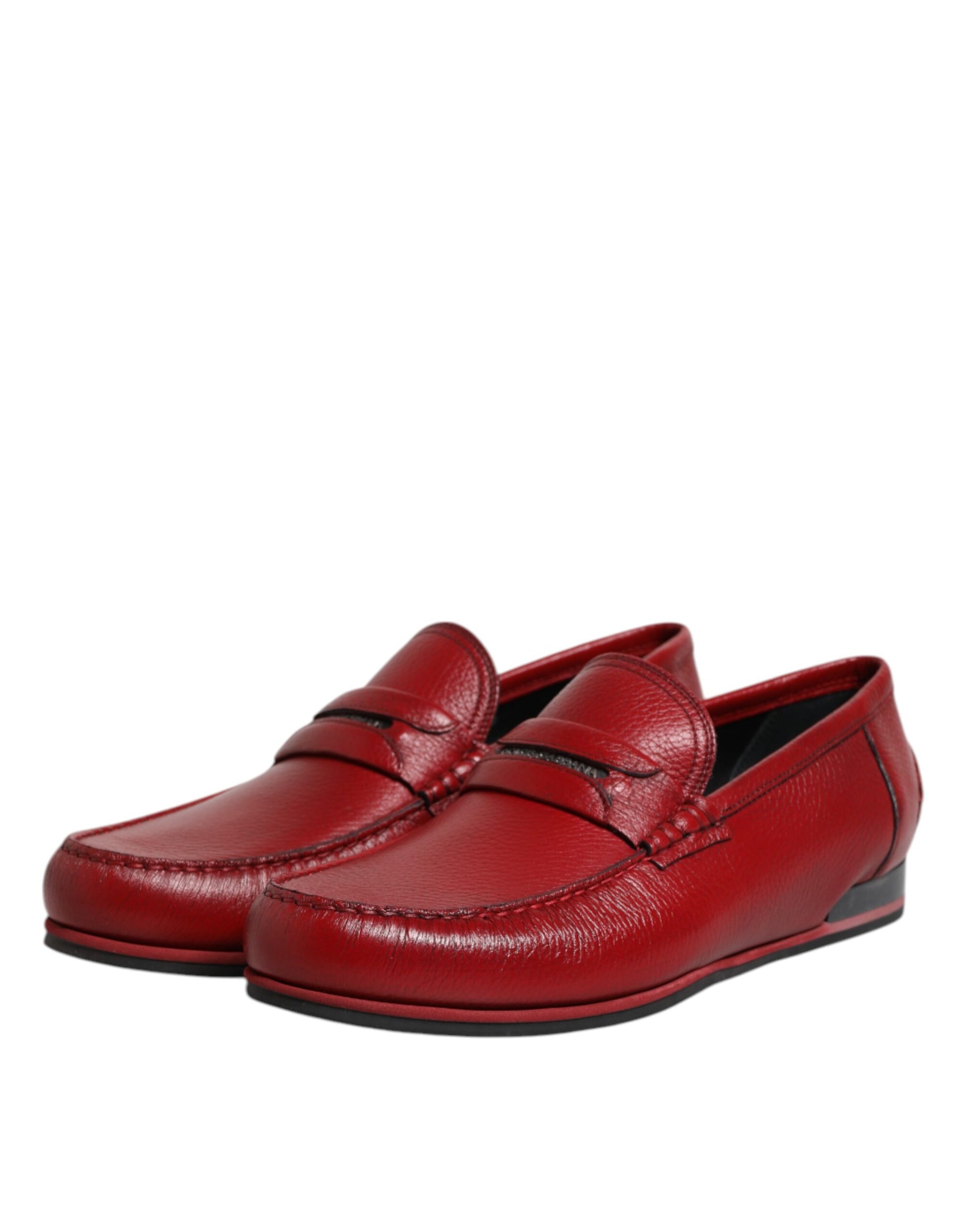Dolce & Gabbana Red Leather Loafers Moccasins Slip On Shoes