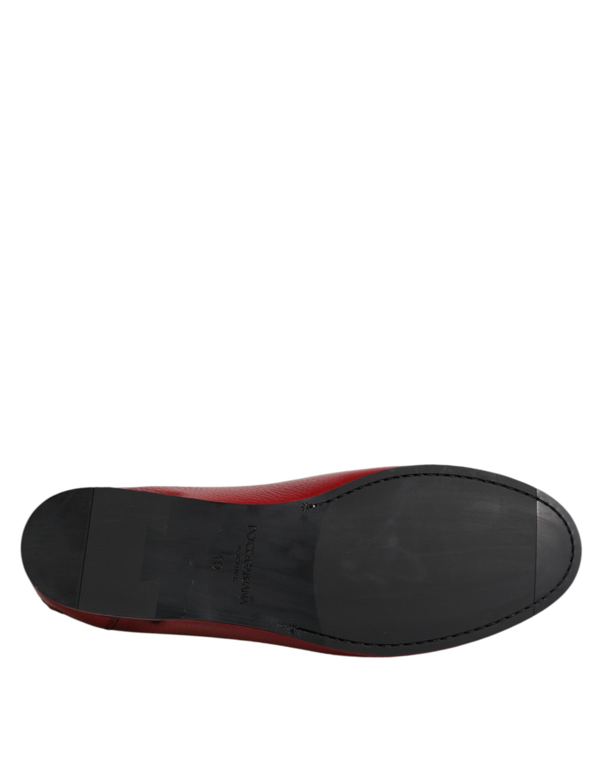 Dolce & Gabbana Red Leather Loafers Moccasins Slip On Shoes