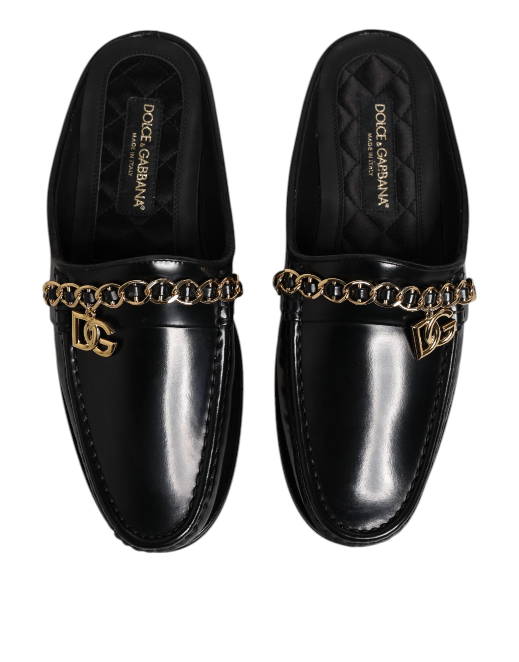 Dolce & Gabbana Black Leather DG Chain Embellished Sandals Shoes