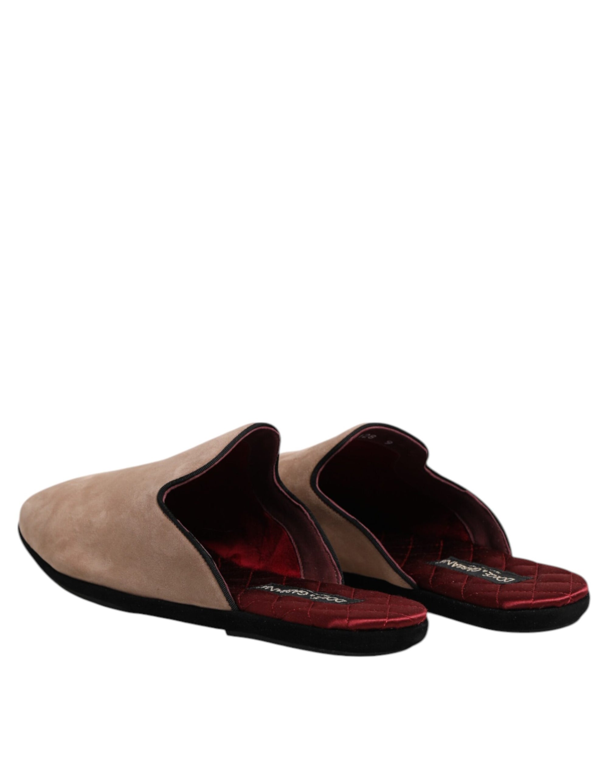 Dolce & Gabbana Beige Capra Suede Slides Flat Slipper Shoes
