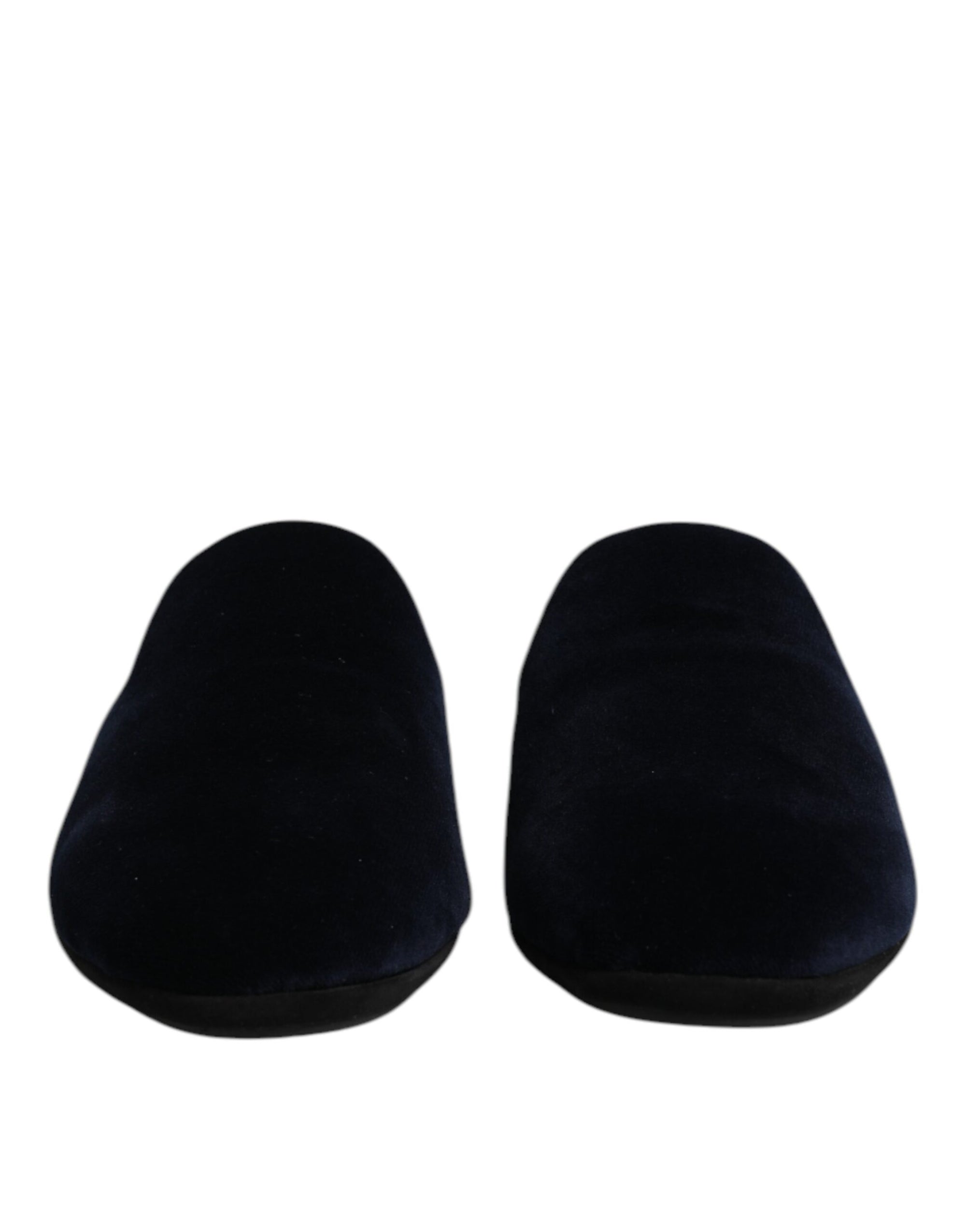 Dolce & Gabbana Dark Blue Viscose Velvet Slides Flat Slipper Shoes