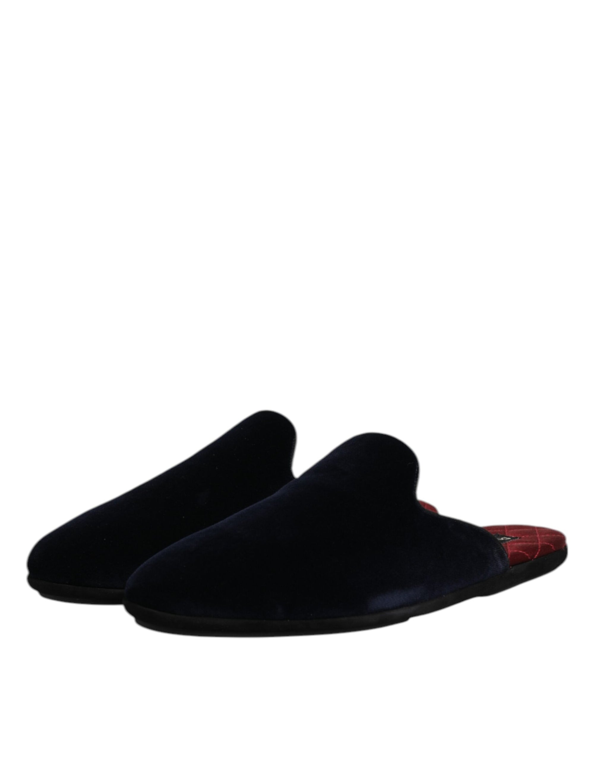 Dolce & Gabbana Dark Blue Viscose Velvet Slides Flat Slipper Shoes
