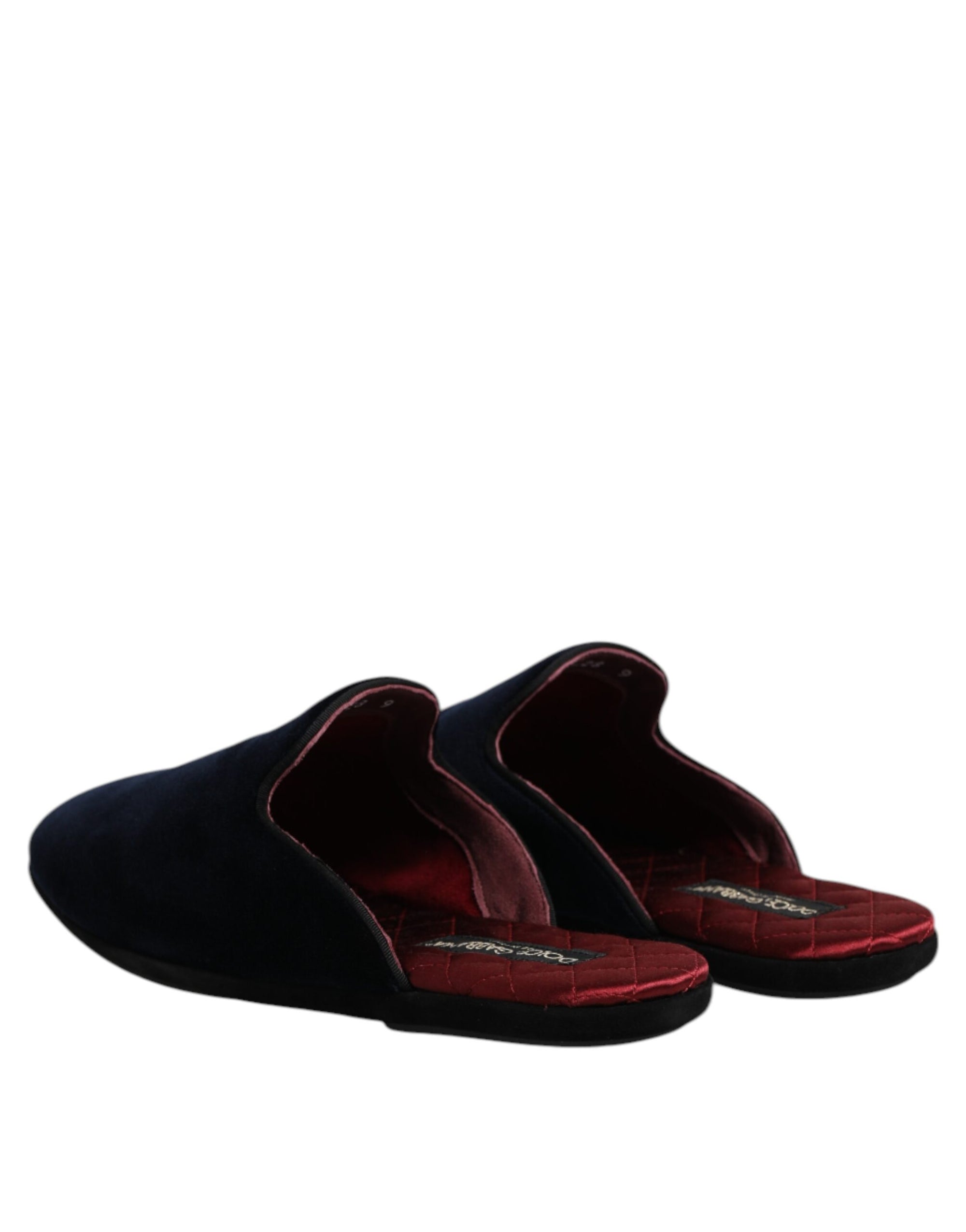 Dolce & Gabbana Dark Blue Viscose Velvet Slides Flat Slipper Shoes