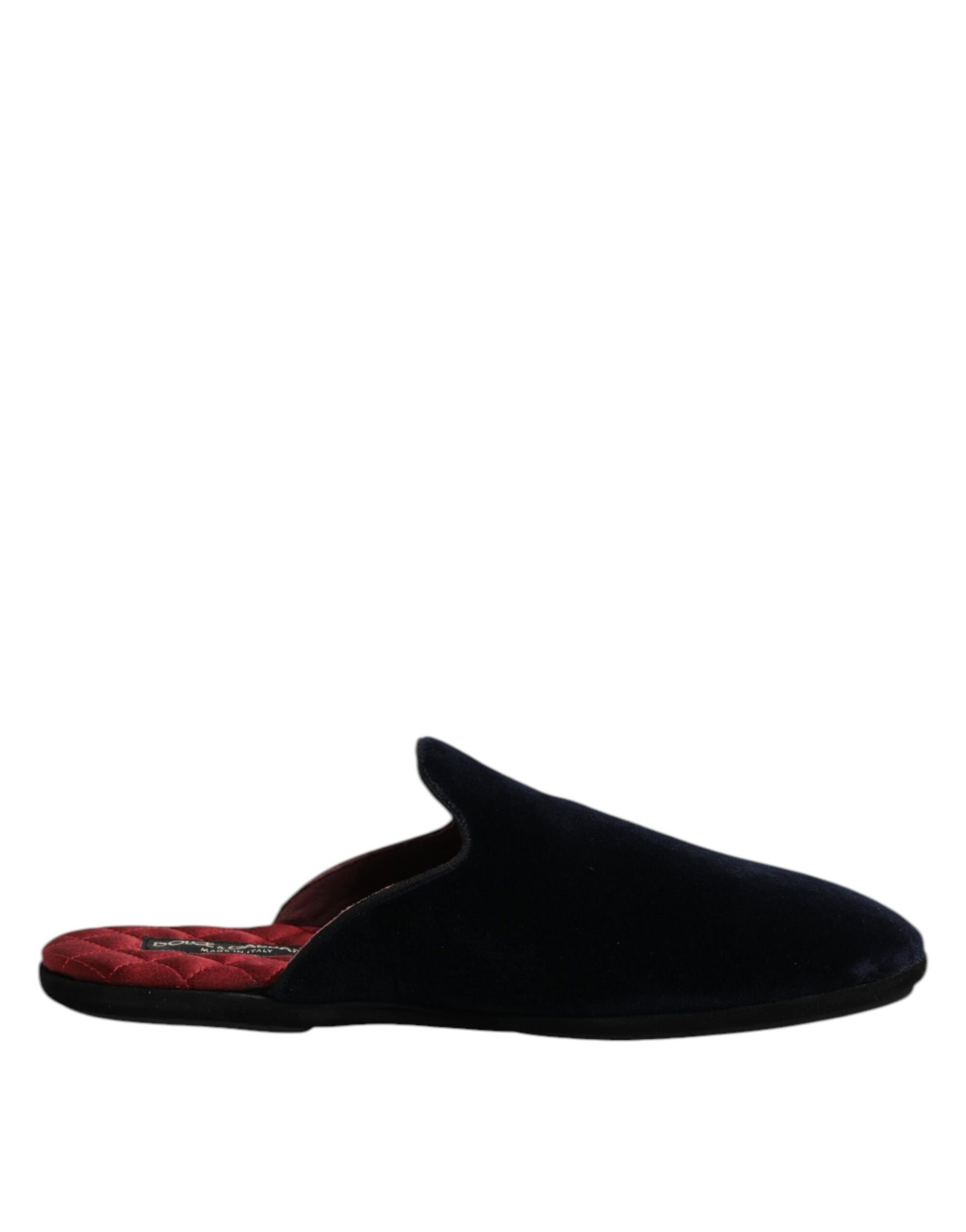 Dolce & Gabbana Dark Blue Viscose Velvet Slides Flat Slipper Shoes