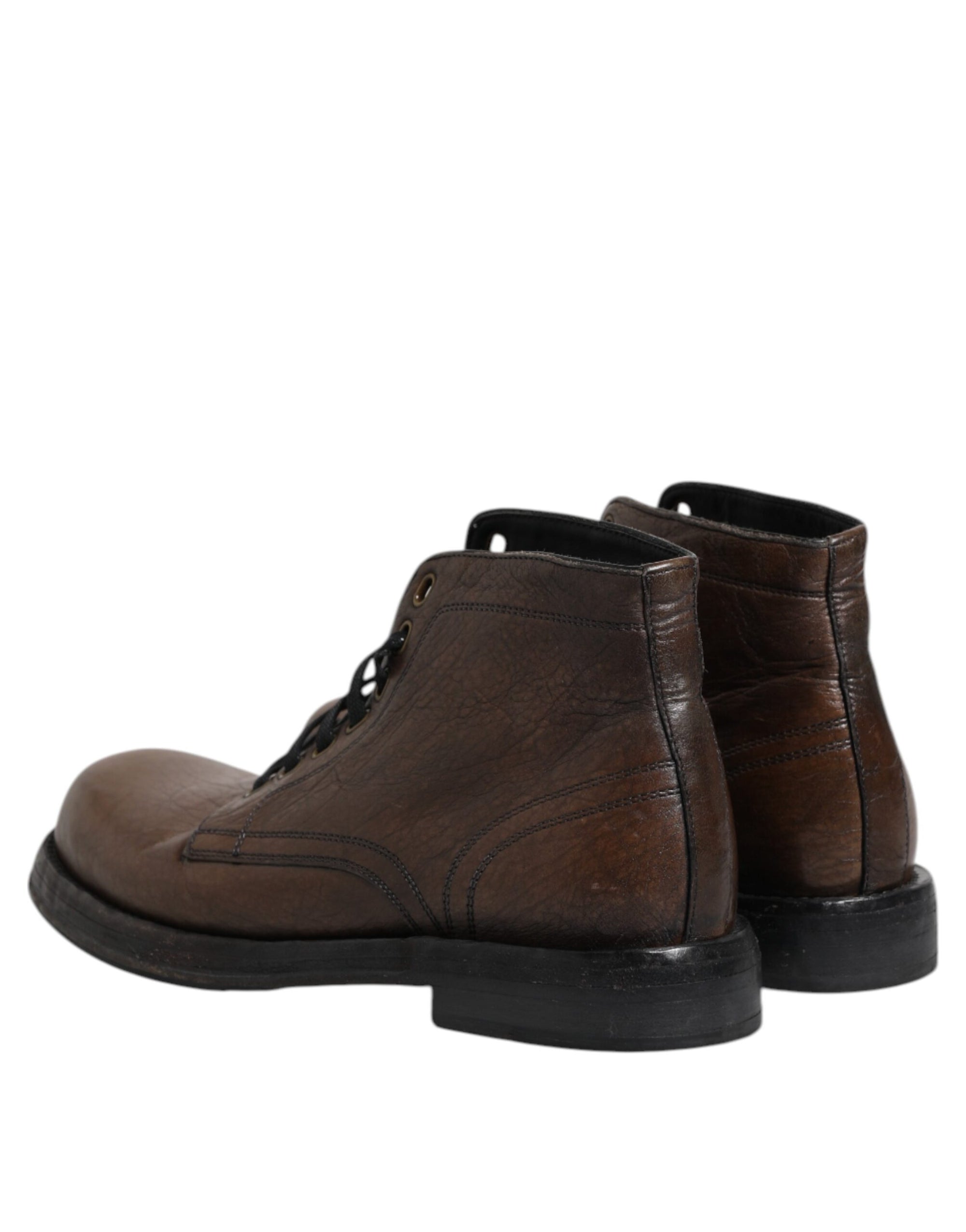 Dolce & Gabbana Brown Leather Lace Up Men Ankle Boots Shoes