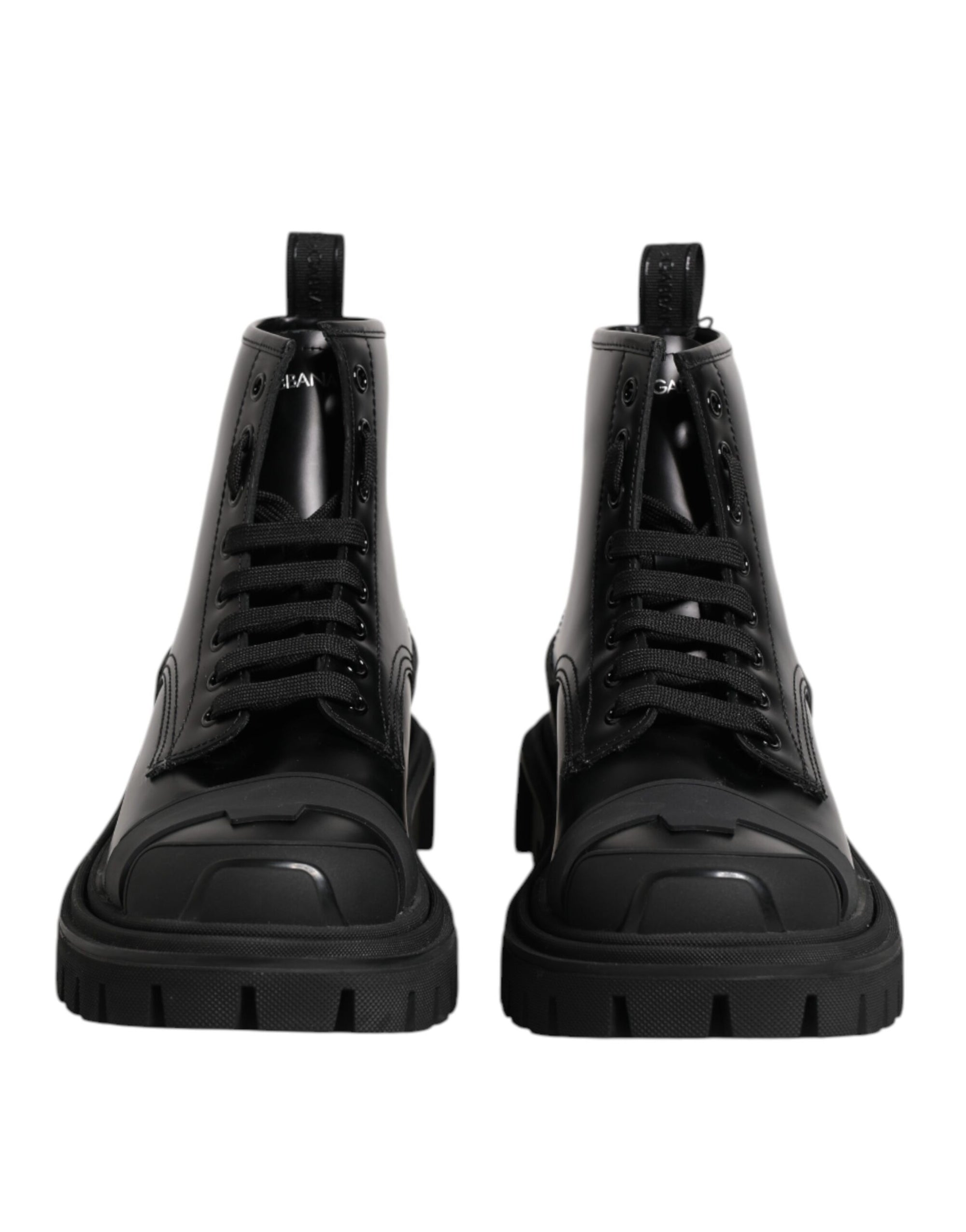 Dolce & Gabbana Black Leather Lace Up Mid Calf Boots Shoes