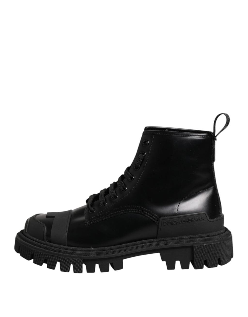 Dolce & Gabbana Black Leather Lace Up Mid Calf Boots Shoes