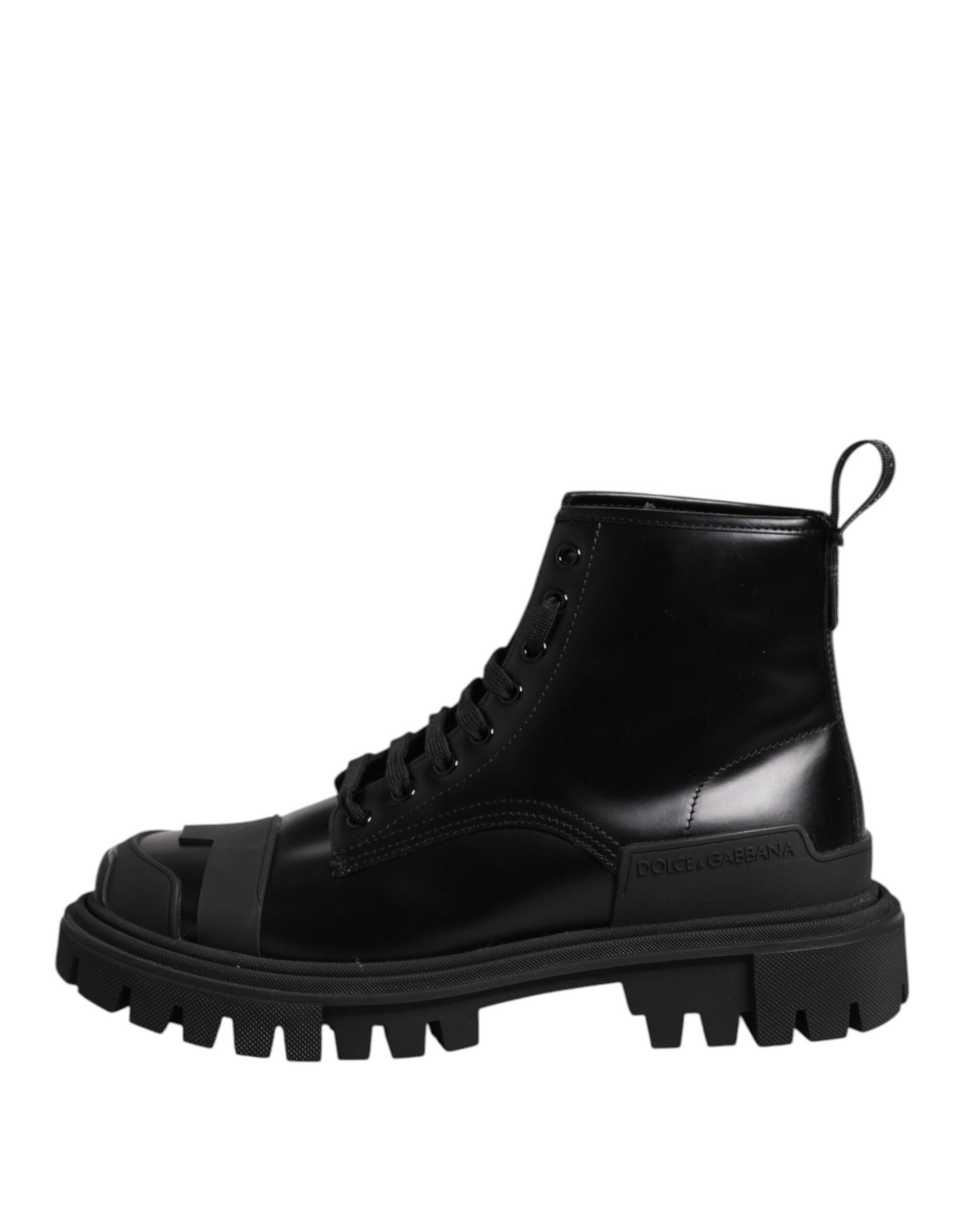 Dolce & Gabbana Black Leather Lace Up Mid Calf Boots Shoes