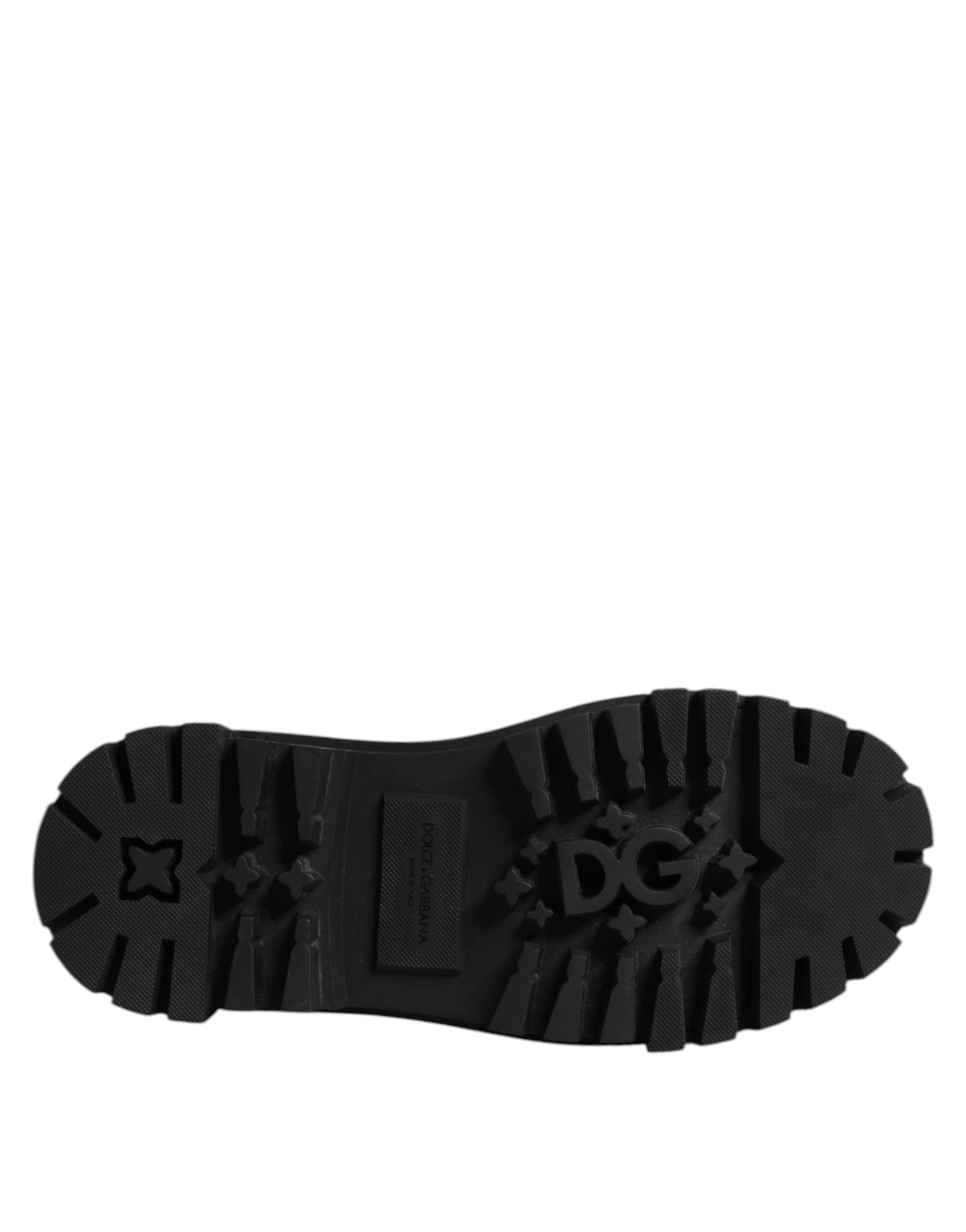 Dolce & Gabbana Black Leather Lace Up Mid Calf Boots Shoes