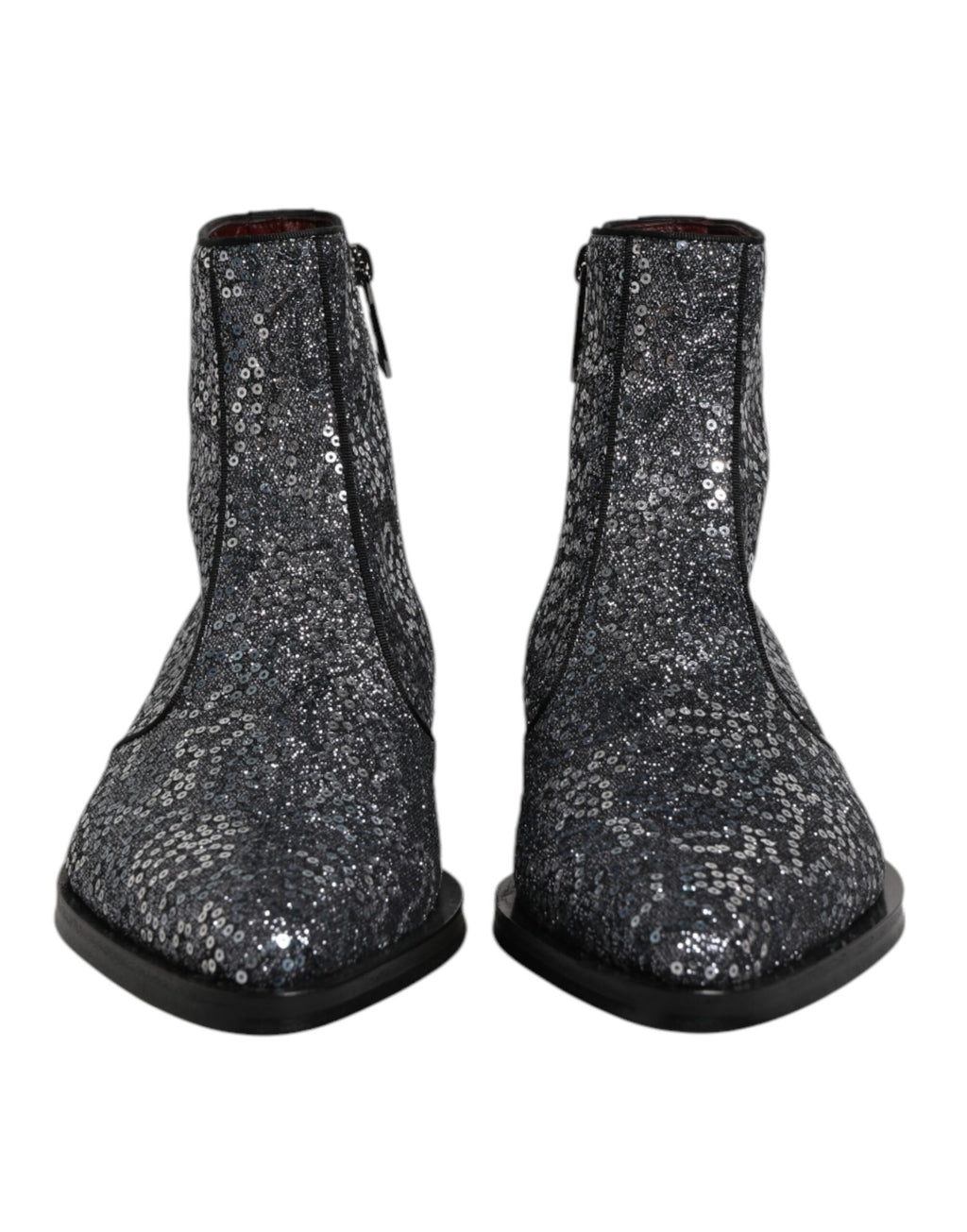 Dolce & Gabbana Dark Gray Cotton Sequined Chelsea Boots Shoes