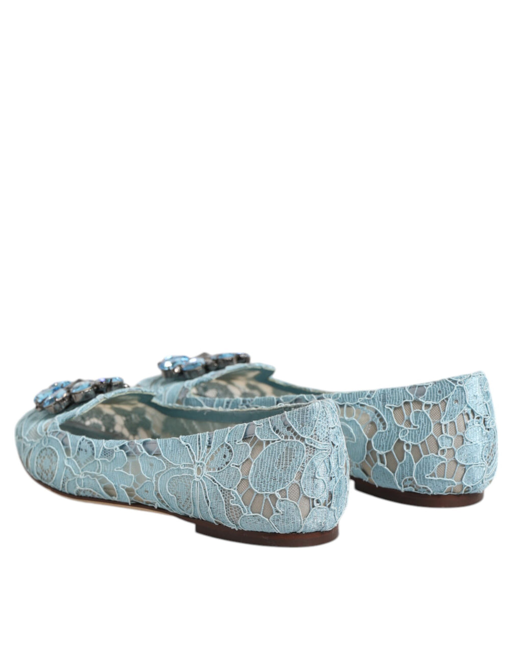 Dolce & Gabbana Blue Lace Crystal Ballet Flats Loafers Shoes