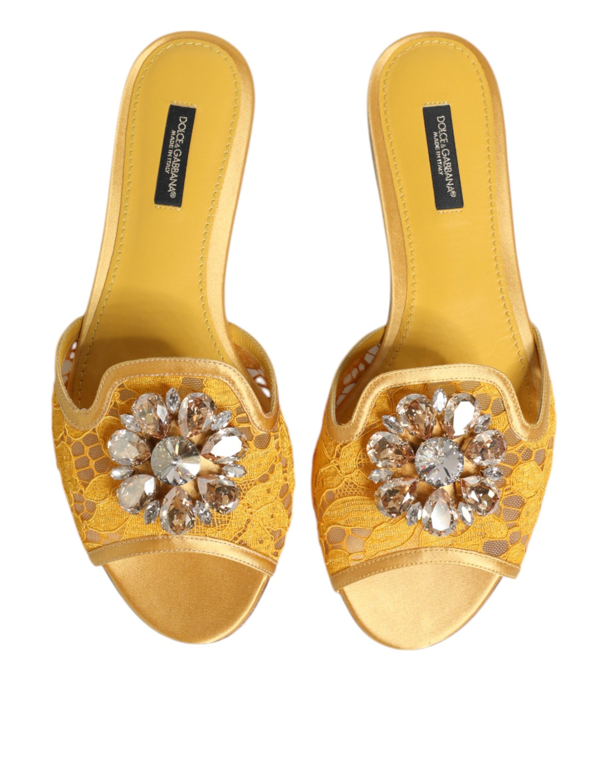 Dolce & Gabbana Yellow Taormina Slides Crystals Flats Shoes