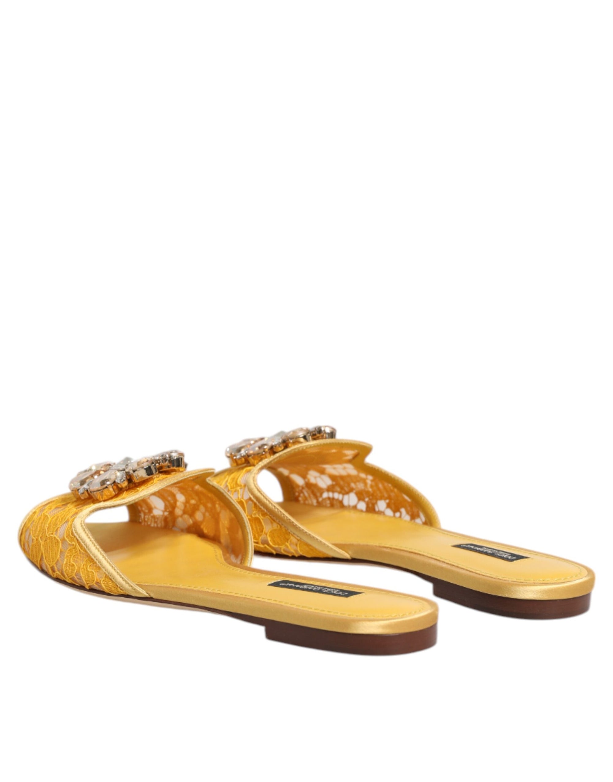 Dolce & Gabbana Yellow Taormina Slides Crystals Flats Shoes