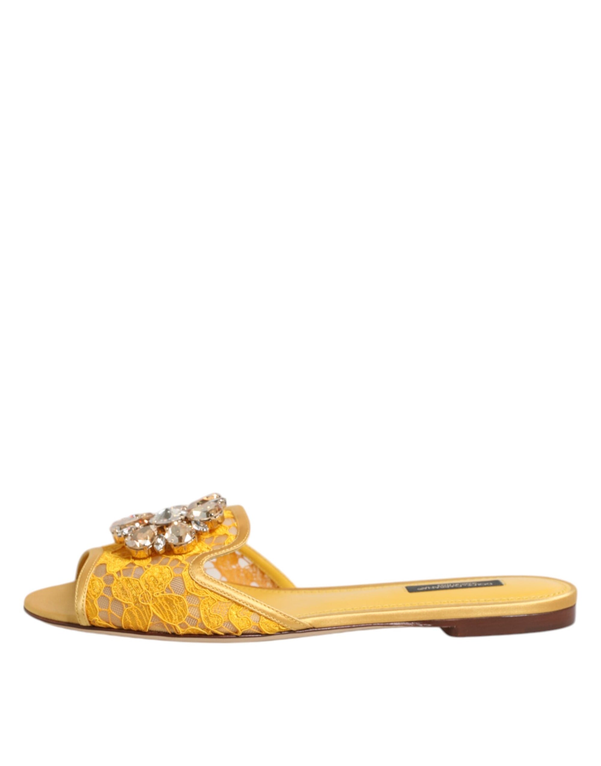Dolce & Gabbana Yellow Taormina Slides Crystals Flats Shoes
