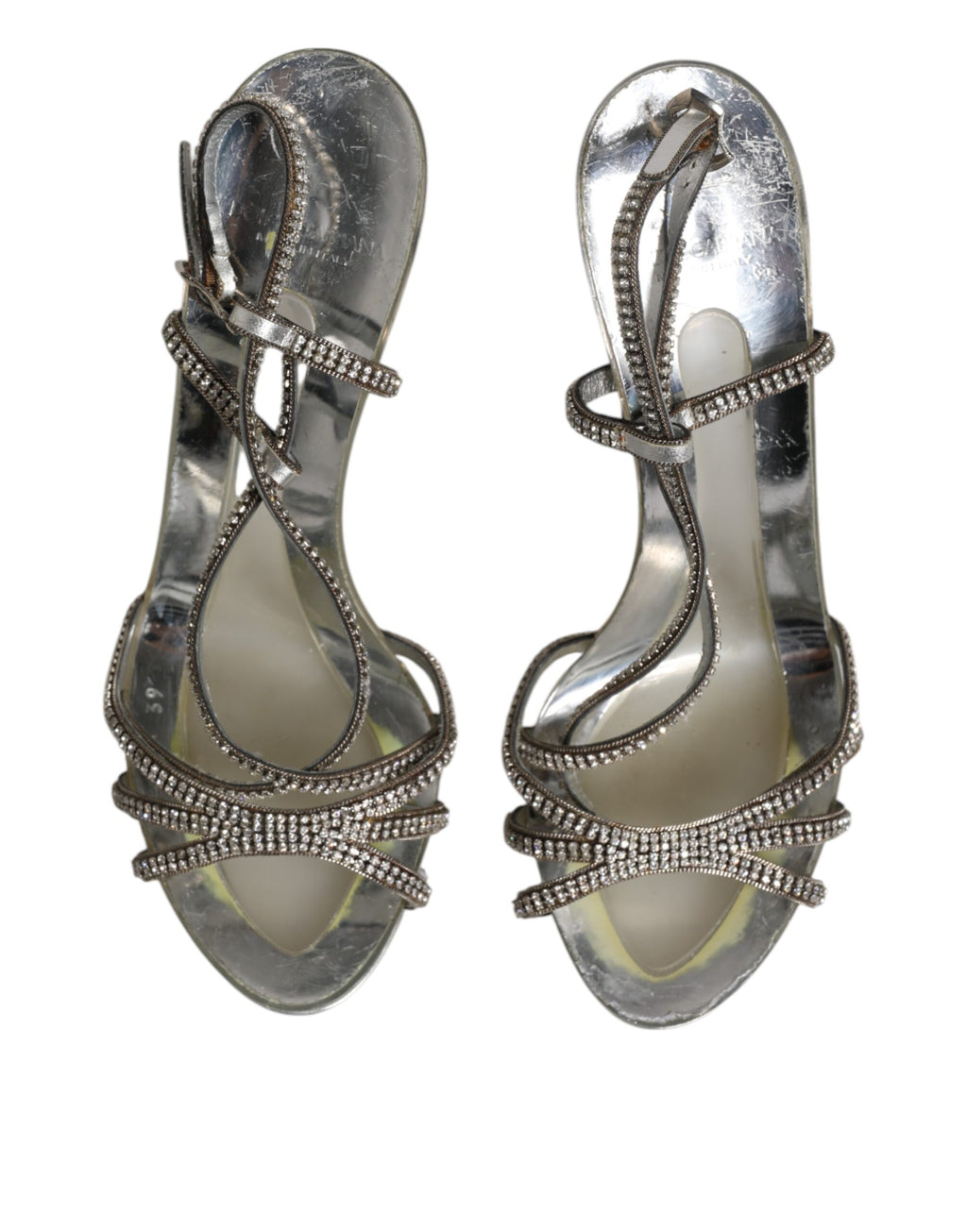 Dolce & Gabbana Silver Strass Ankle Strap Heels Sandals Shoes