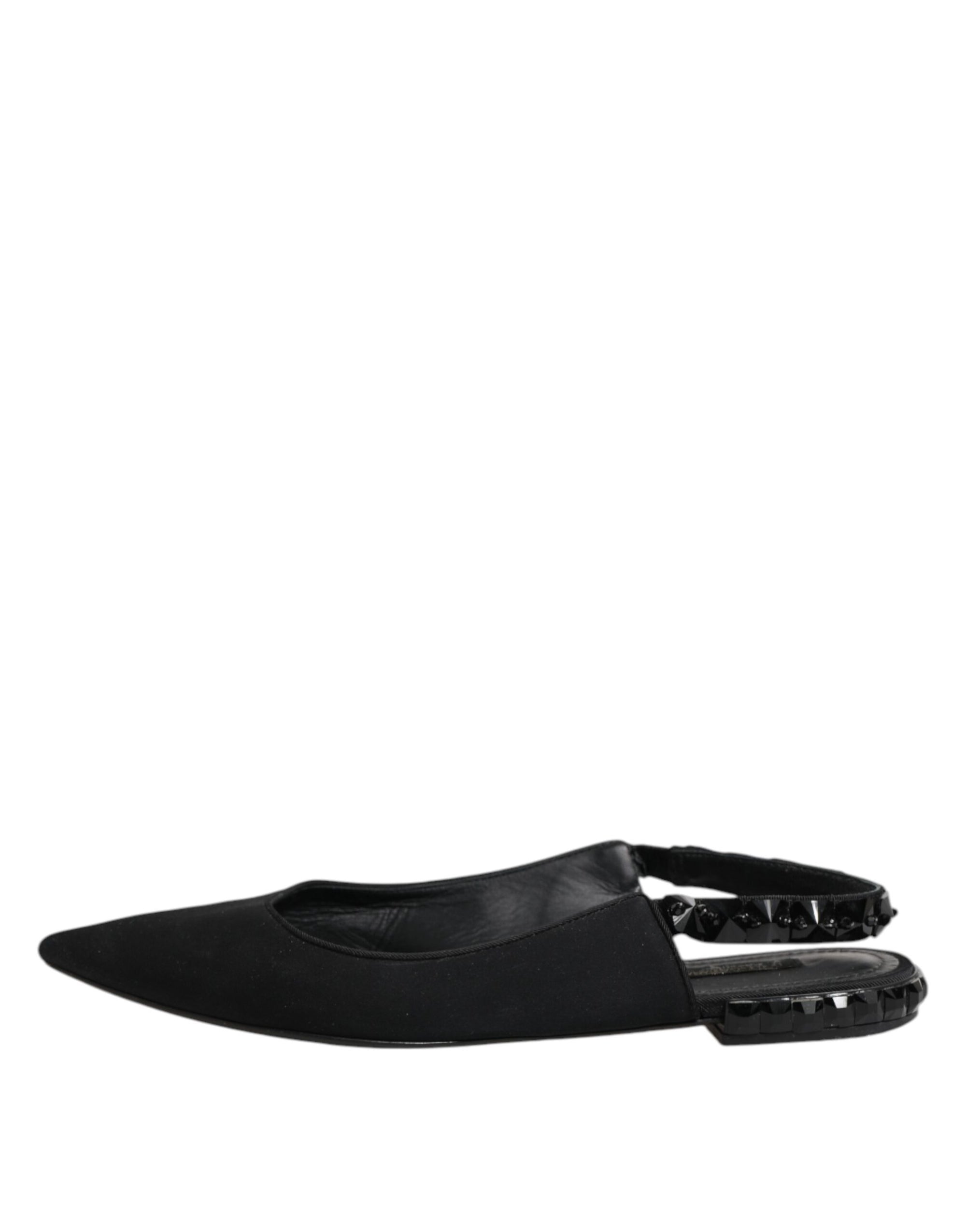 Dolce & Gabbana Black Crystal Charmeuse Slingback Shoes