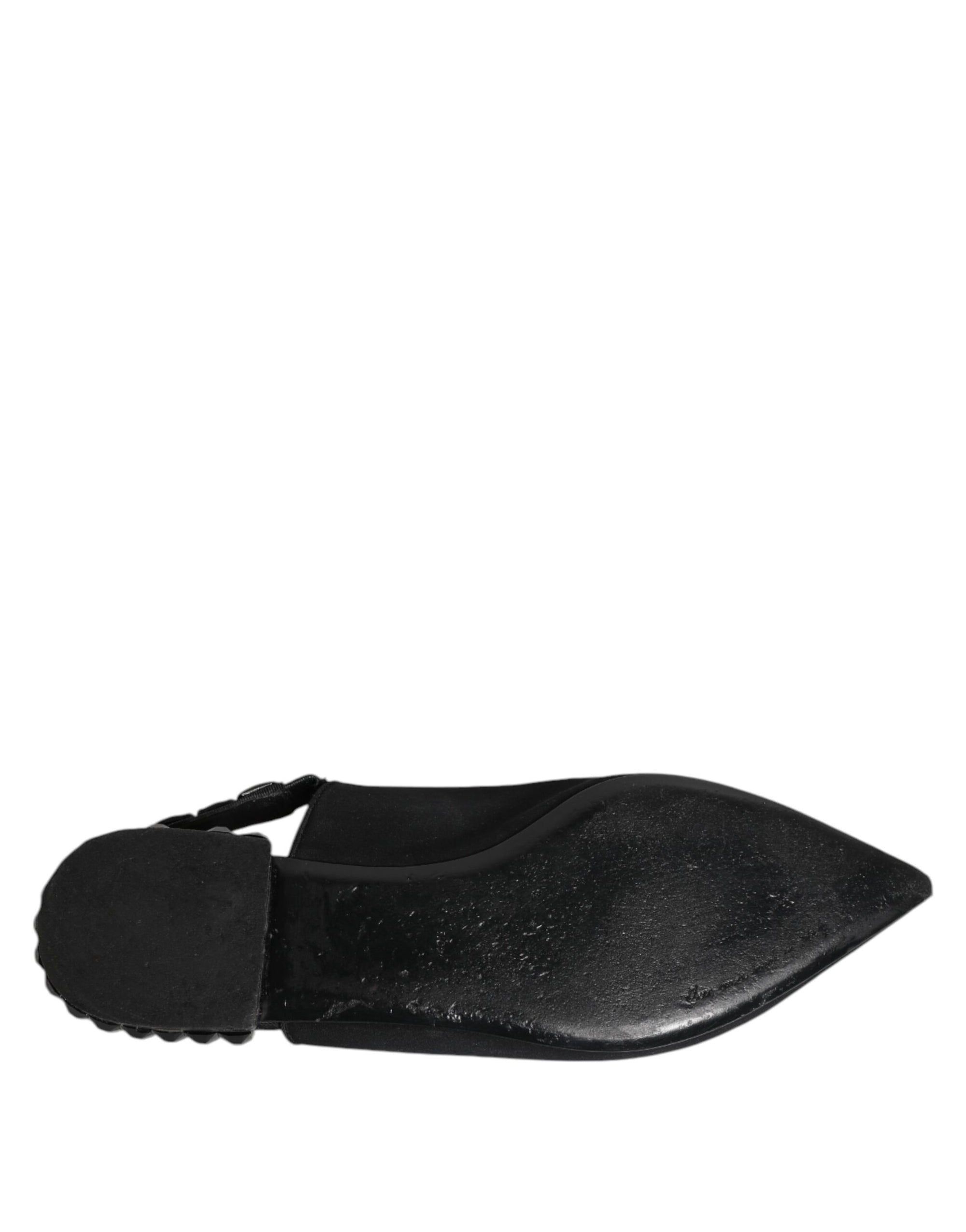 Dolce & Gabbana Black Crystal Charmeuse Slingback Shoes