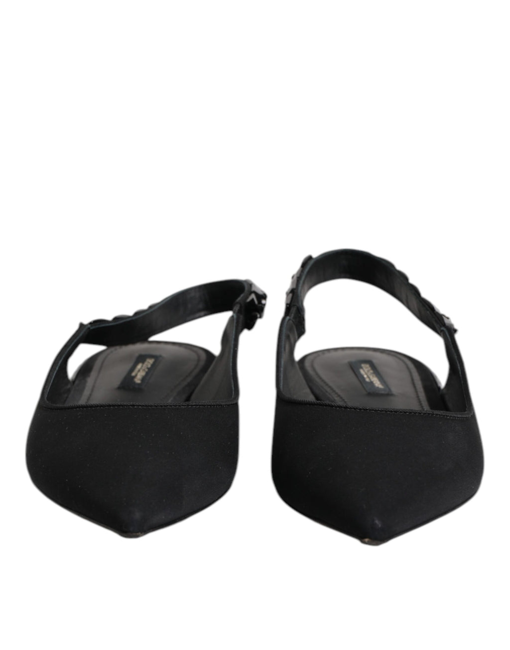 Dolce & Gabbana Black Crystal Charmeuse Slingback Shoes