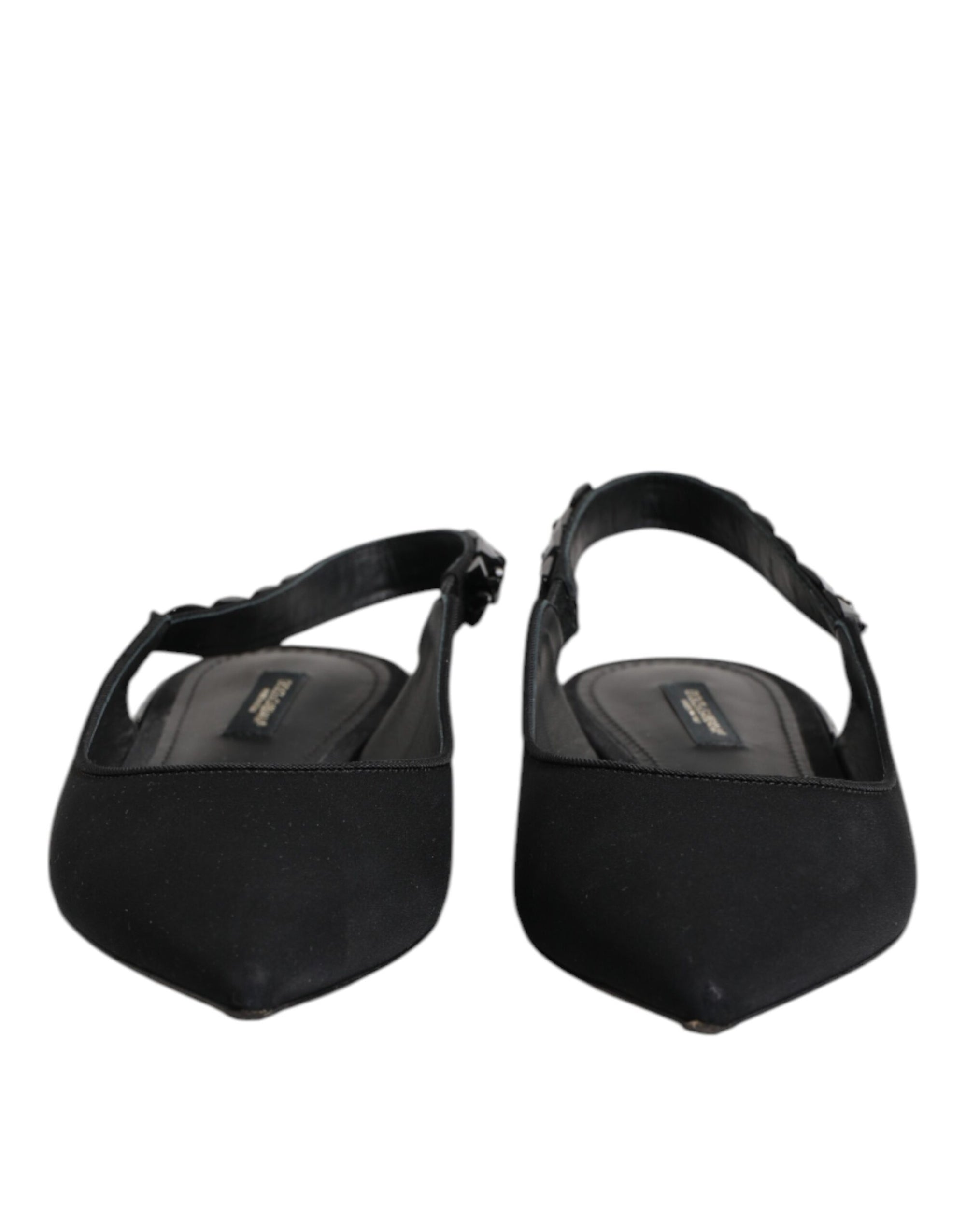 Dolce & Gabbana Black Crystal Charmeuse Slingback Shoes