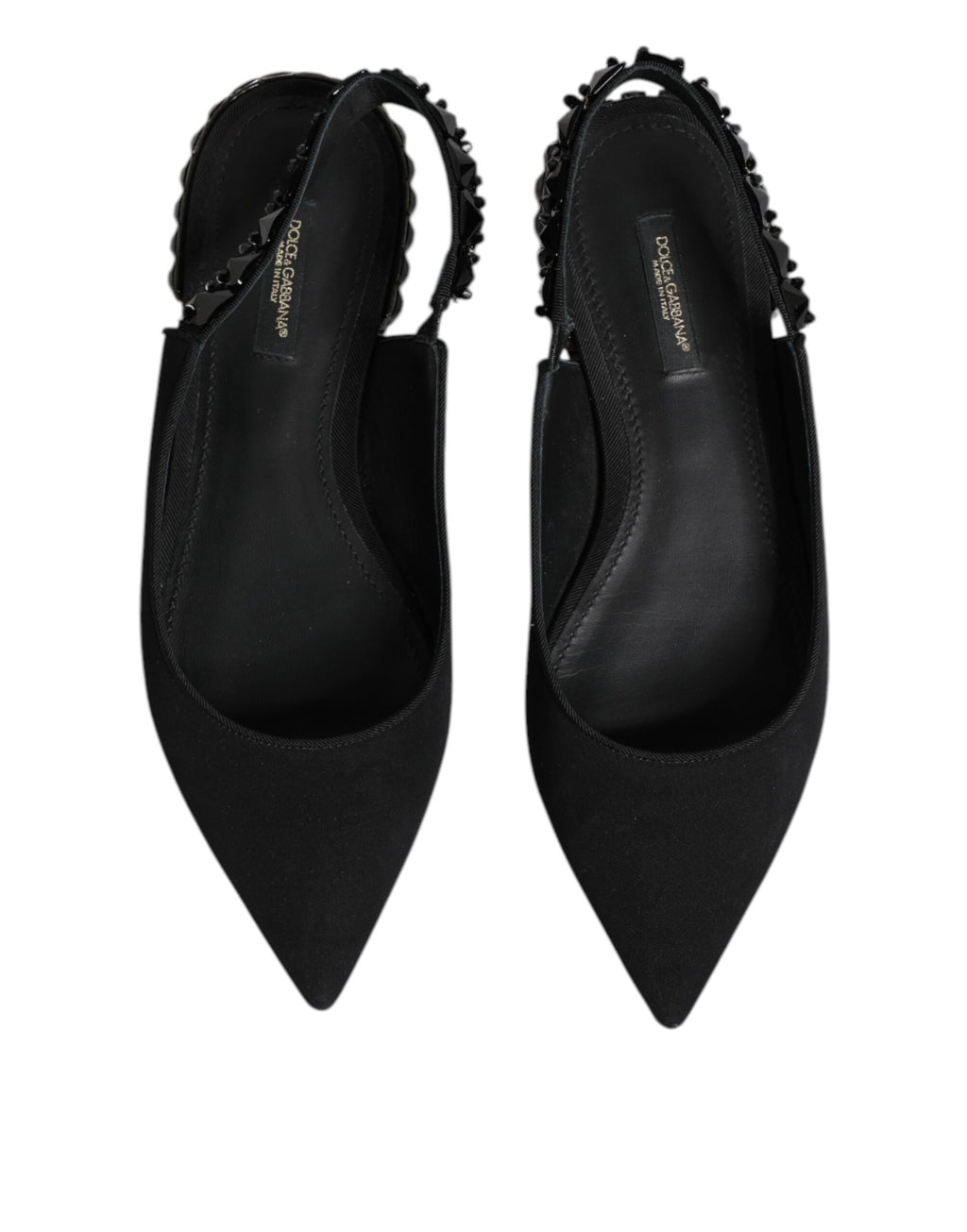 Dolce & Gabbana Black Crystal Charmeuse Slingback Shoes