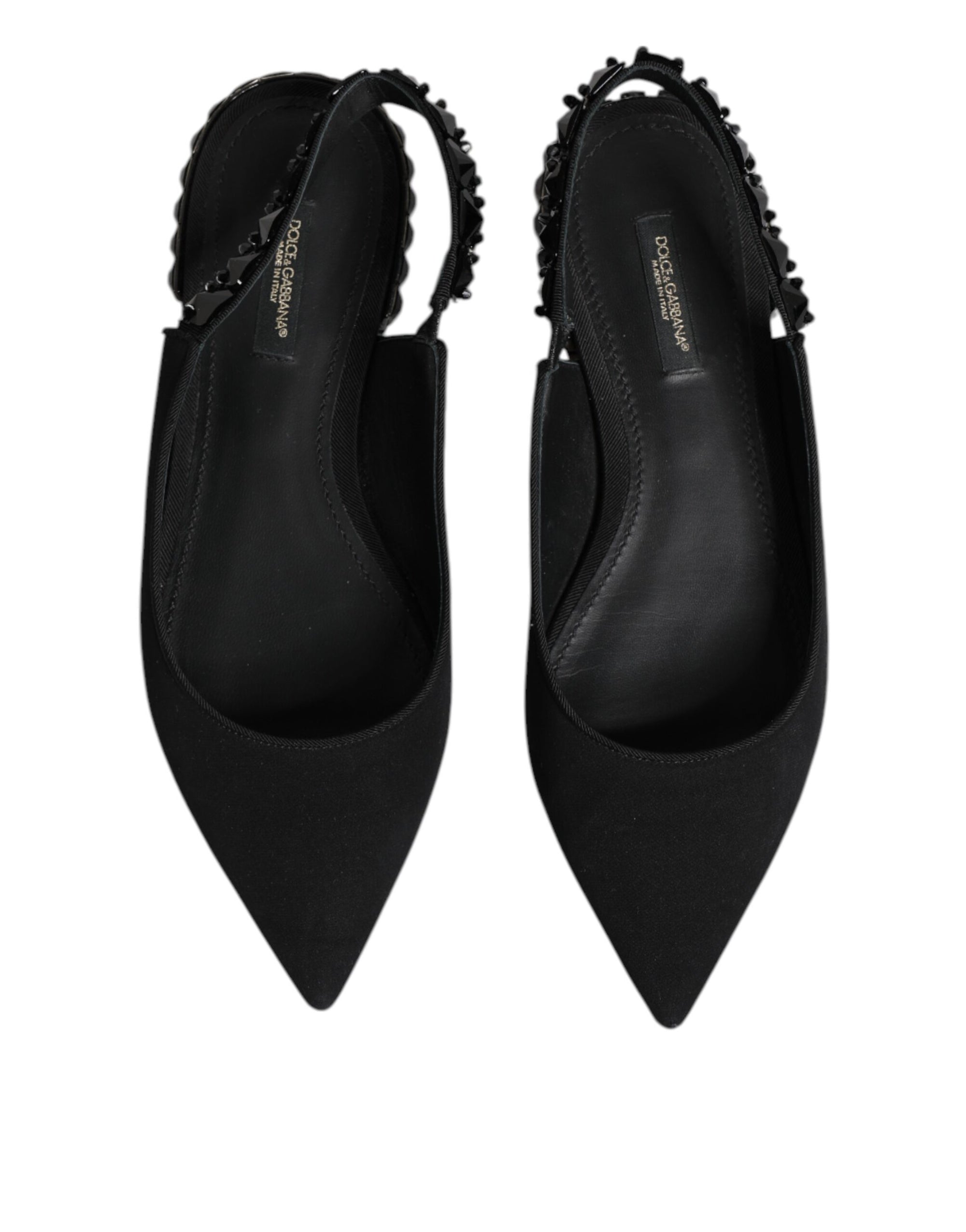 Dolce & Gabbana Black Crystal Charmeuse Slingback Shoes