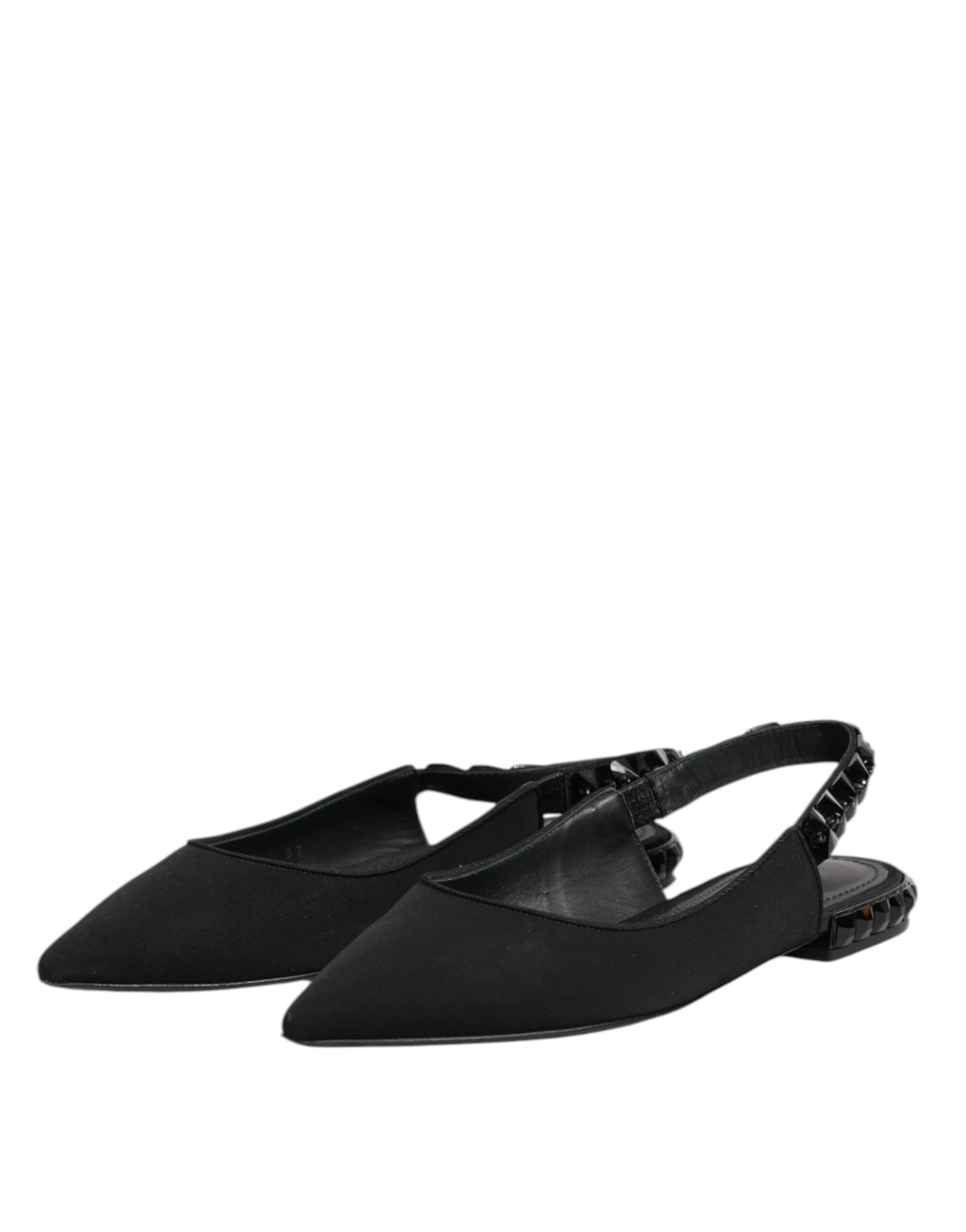 Dolce & Gabbana Black Crystal Charmeuse Slingback Shoes