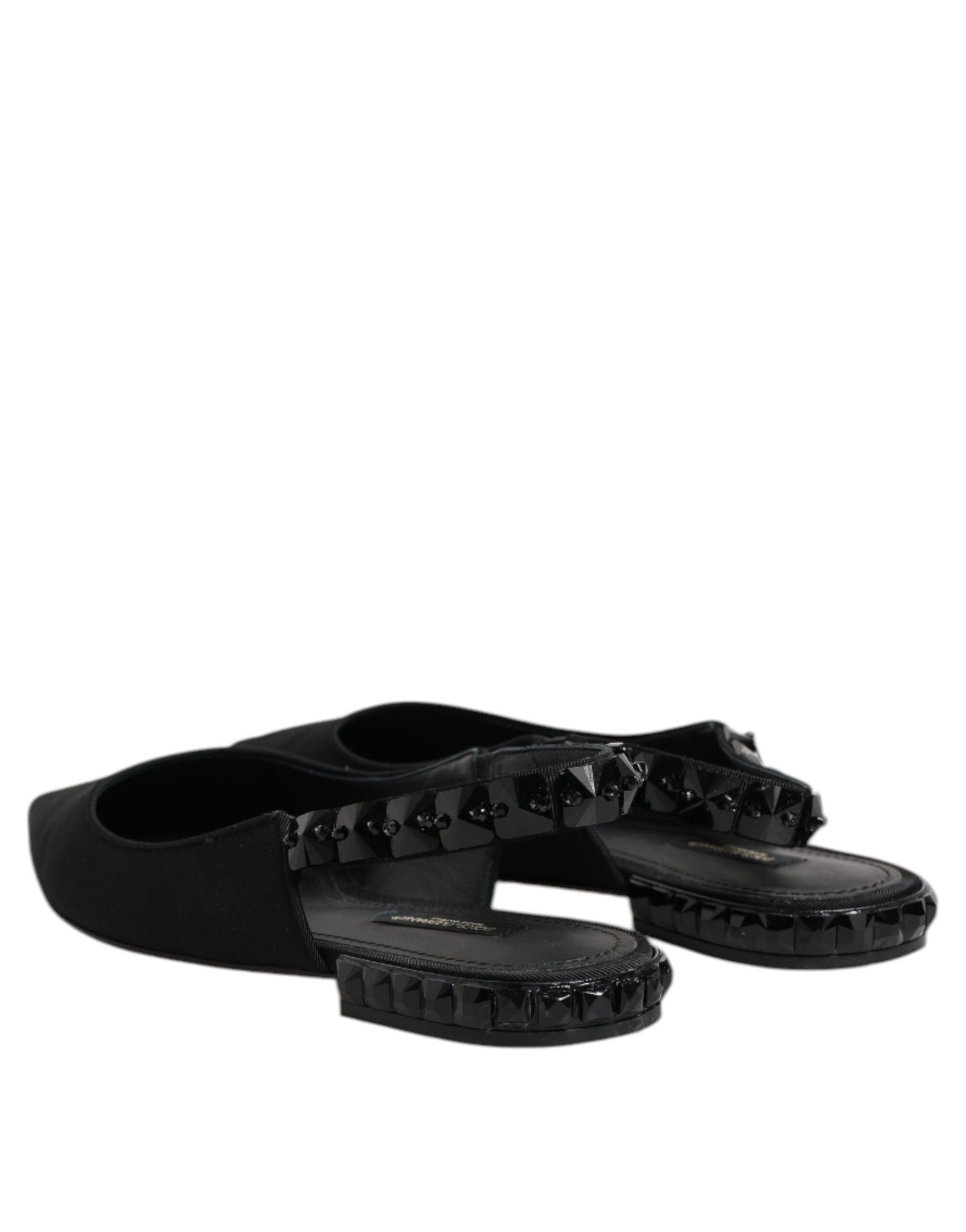 Dolce & Gabbana Black Crystal Charmeuse Slingback Shoes