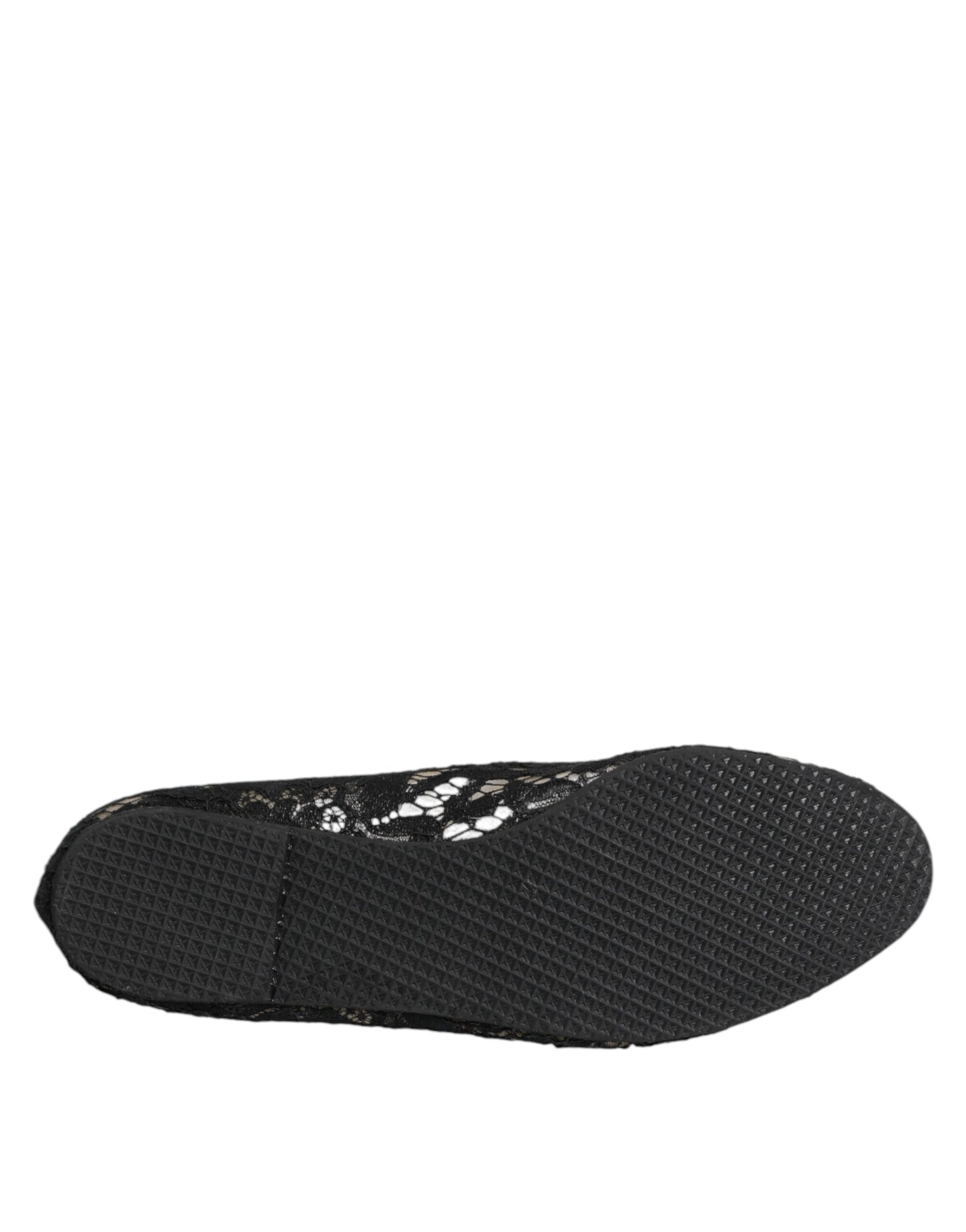 Dolce & Gabbana Black Taormina Lace Slip On Flats Shoes