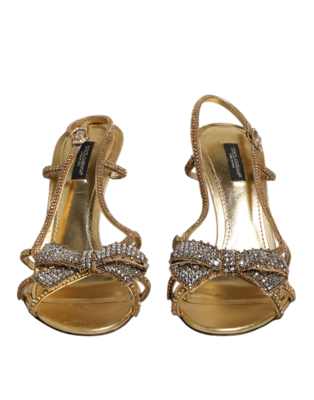 Dolce & Gabbana Gold Strass Ankle Strap Heels Sandals Shoes