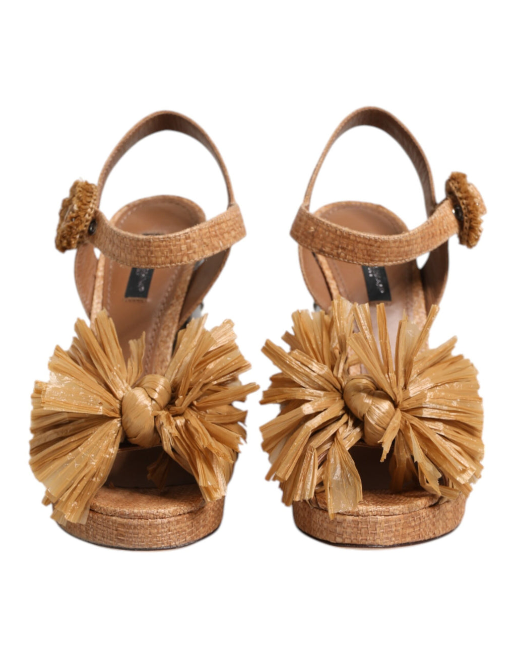 Dolce & Gabbana Brown Raffia Ankle Strap Crystal Sandals Shoes