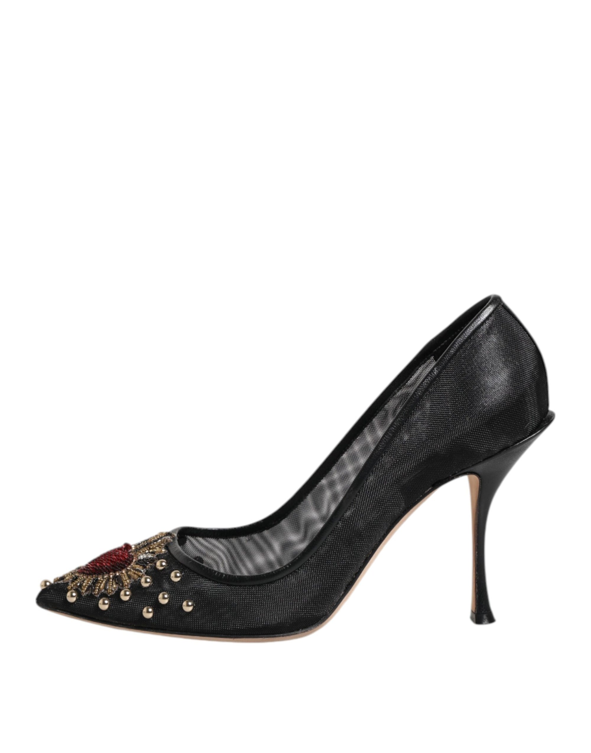 Dolce & Gabbana Black Sacred Heart Stiletto Heels Pumps Shoes