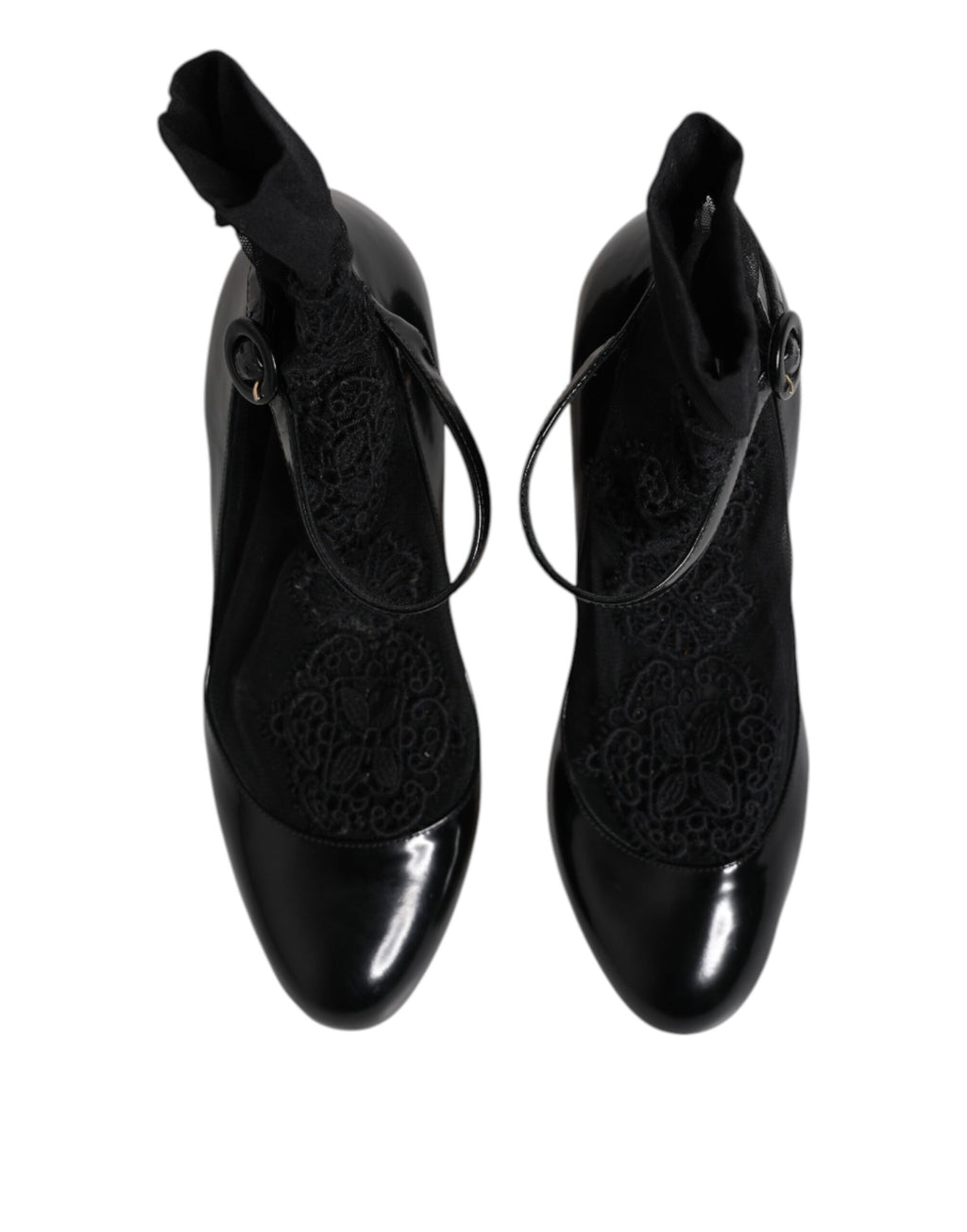 Dolce & Gabbana Black Leather Lace Socks Heels Pumps Shoes