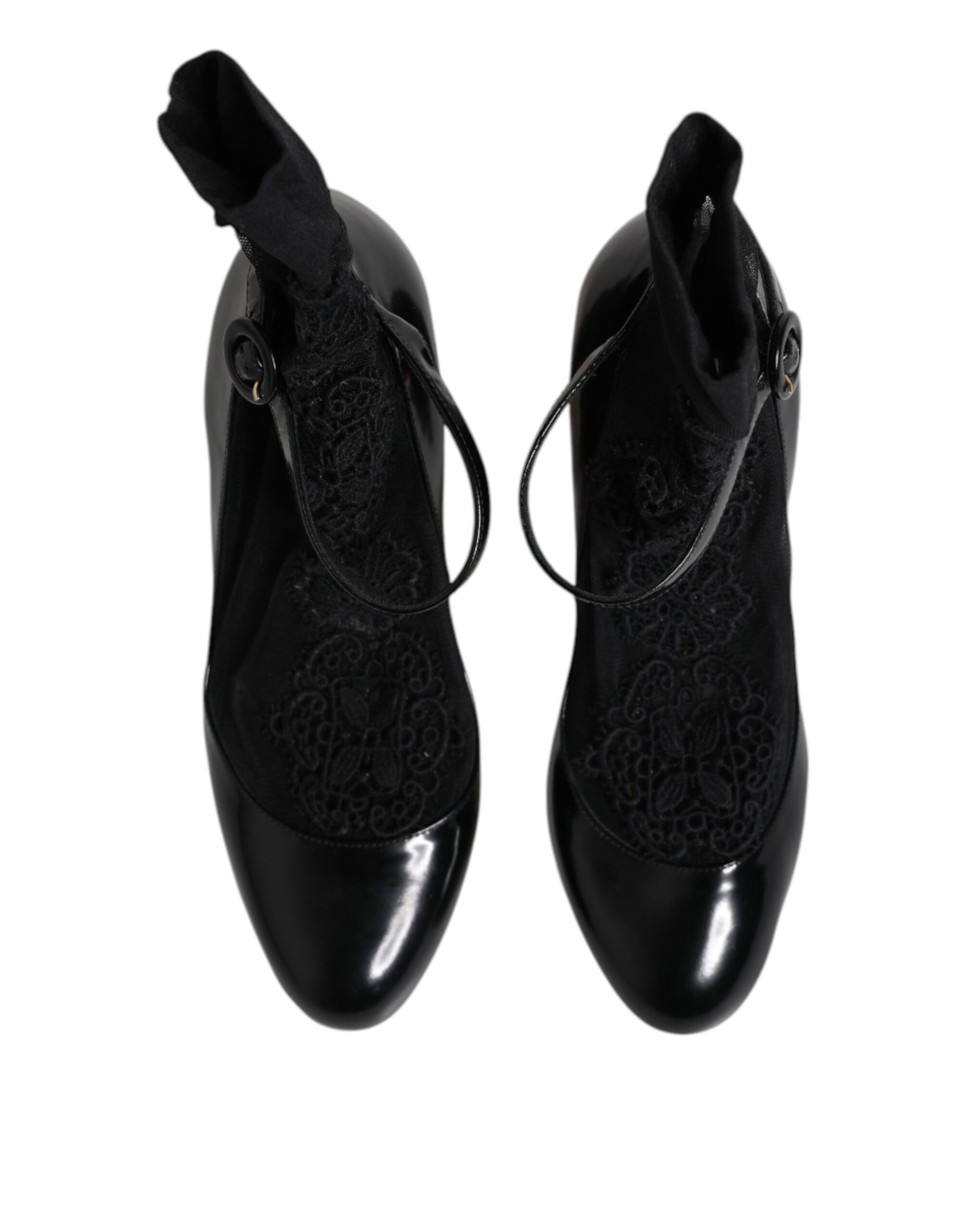 Dolce & Gabbana Black Leather Lace Socks Heels Pumps Shoes