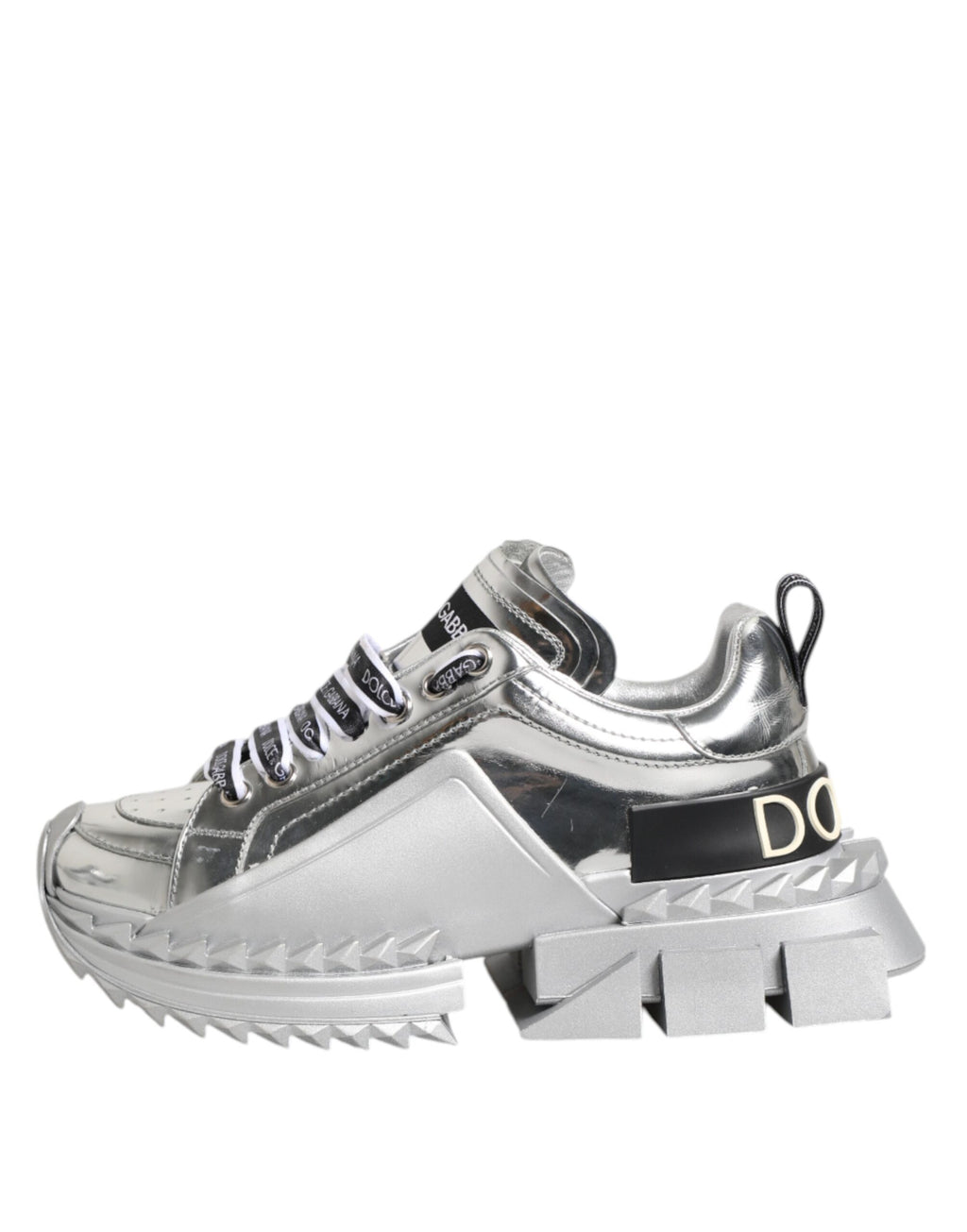 Dolce & Gabbana Silver Leather Super Queen Sneakers Shoes
