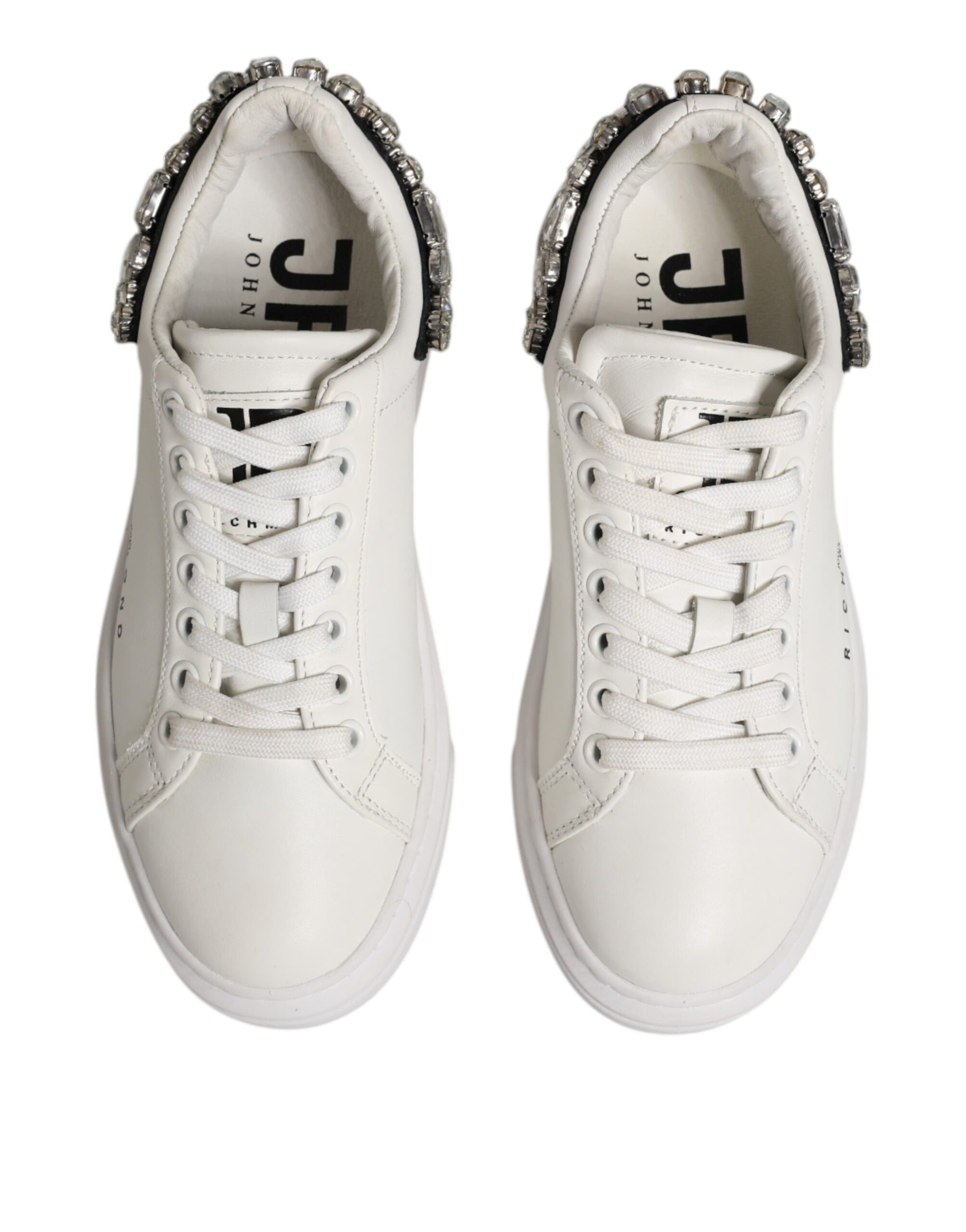 John Richmond White Rhinestone Embellished Sneakers Shoes