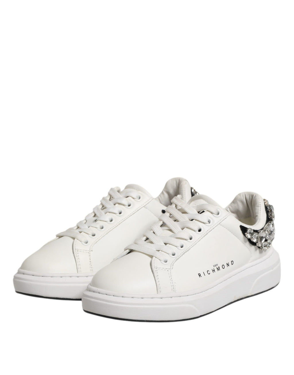 John Richmond White Rhinestone Embellished Sneakers Shoes