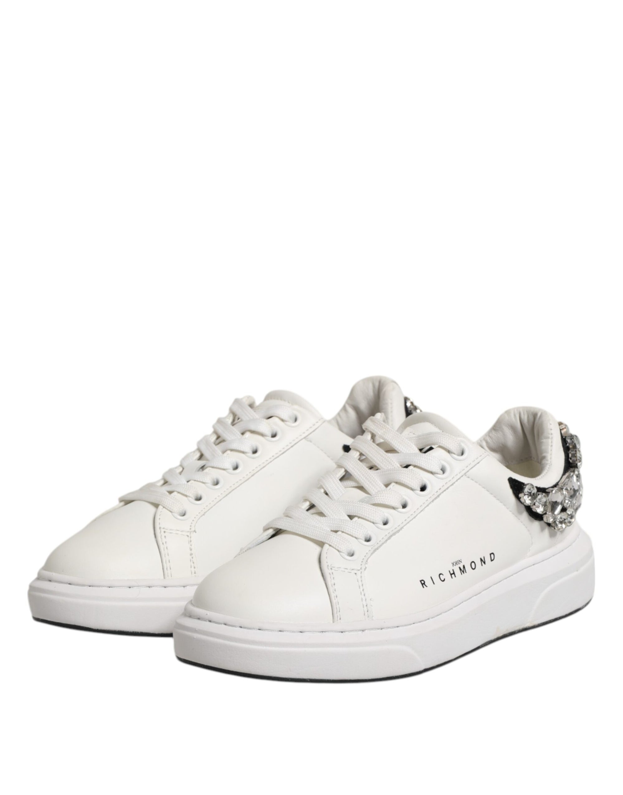 John Richmond White Rhinestone Embellished Sneakers Shoes