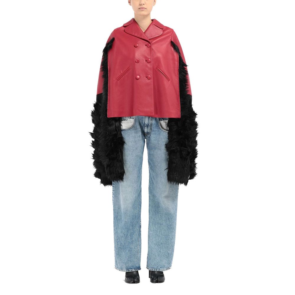 Maison Margiela Faux Fur Trimmed Leather Cape Jacket