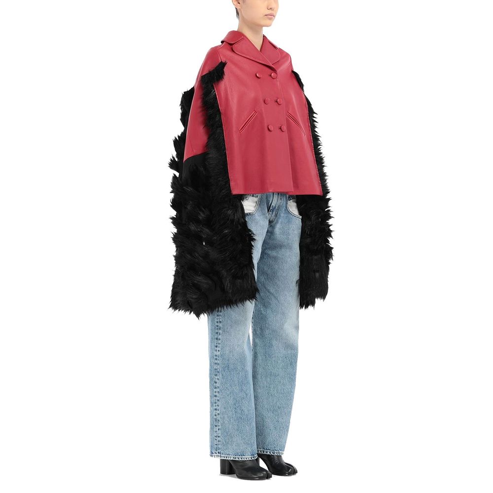 Maison Margiela Faux Fur Trimmed Leather Cape Jacket