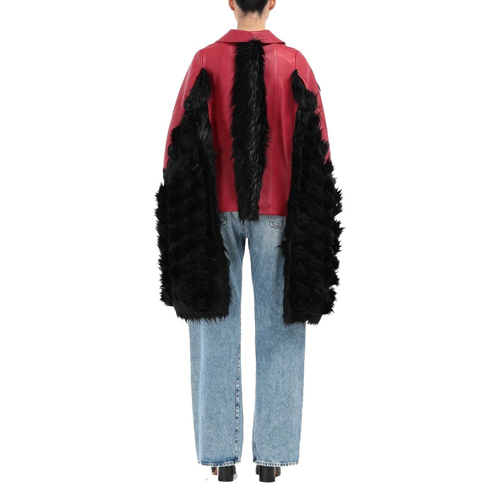 Maison Margiela Faux Fur Trimmed Leather Cape Jacket