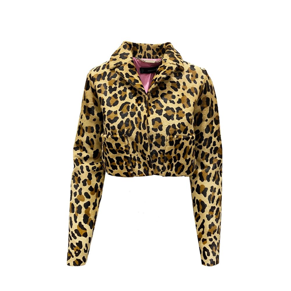 Dsquared² Leopard Calf Hair Cropped Jacket