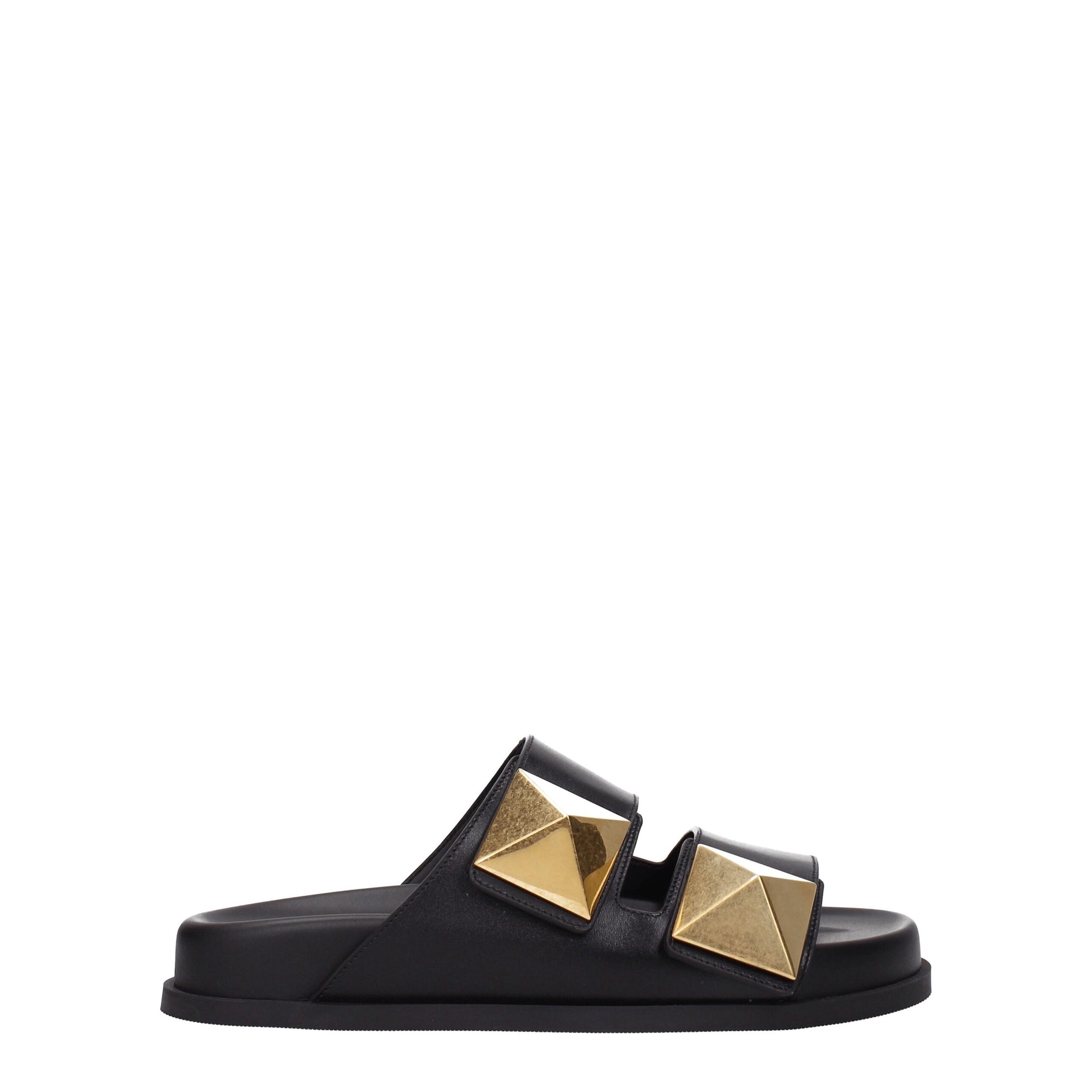 Valentino Garavani Black Leather Slippers Sandals