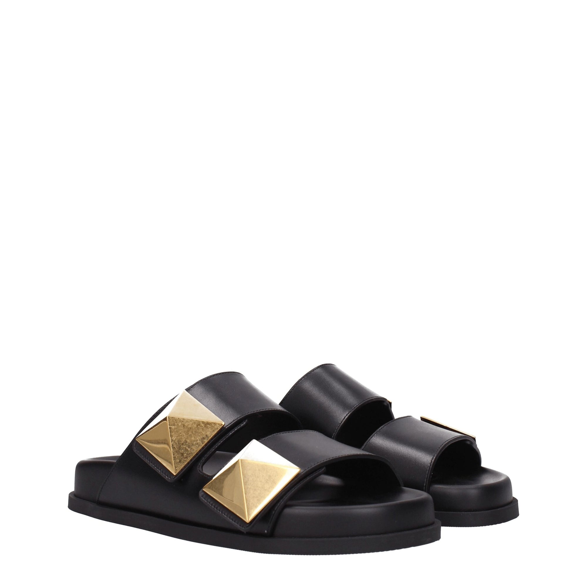 Valentino Garavani Black Leather Slippers Sandals