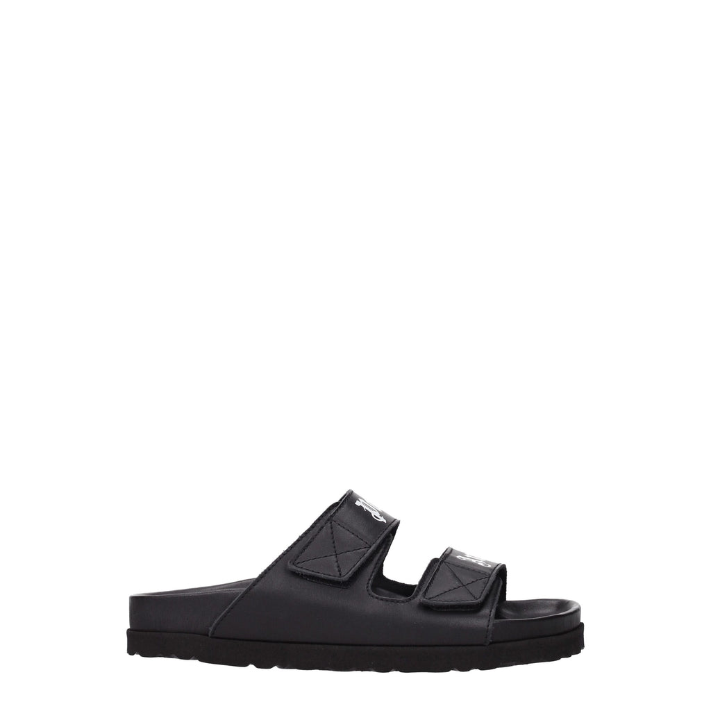 Palm Angels Black Leather Slippers Sandals